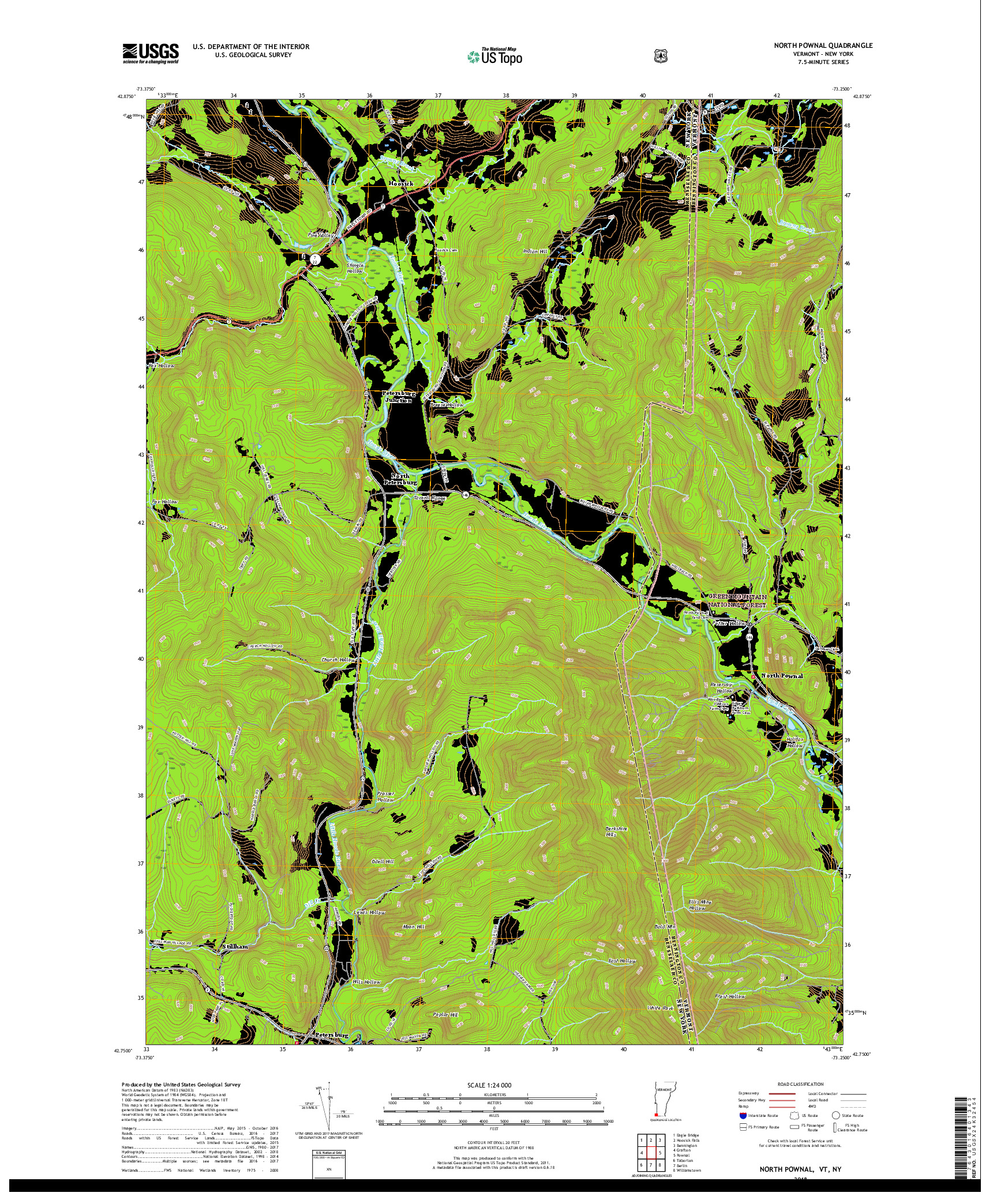 USGS US TOPO 7.5-MINUTE MAP FOR NORTH POWNAL, VT,NY 2018