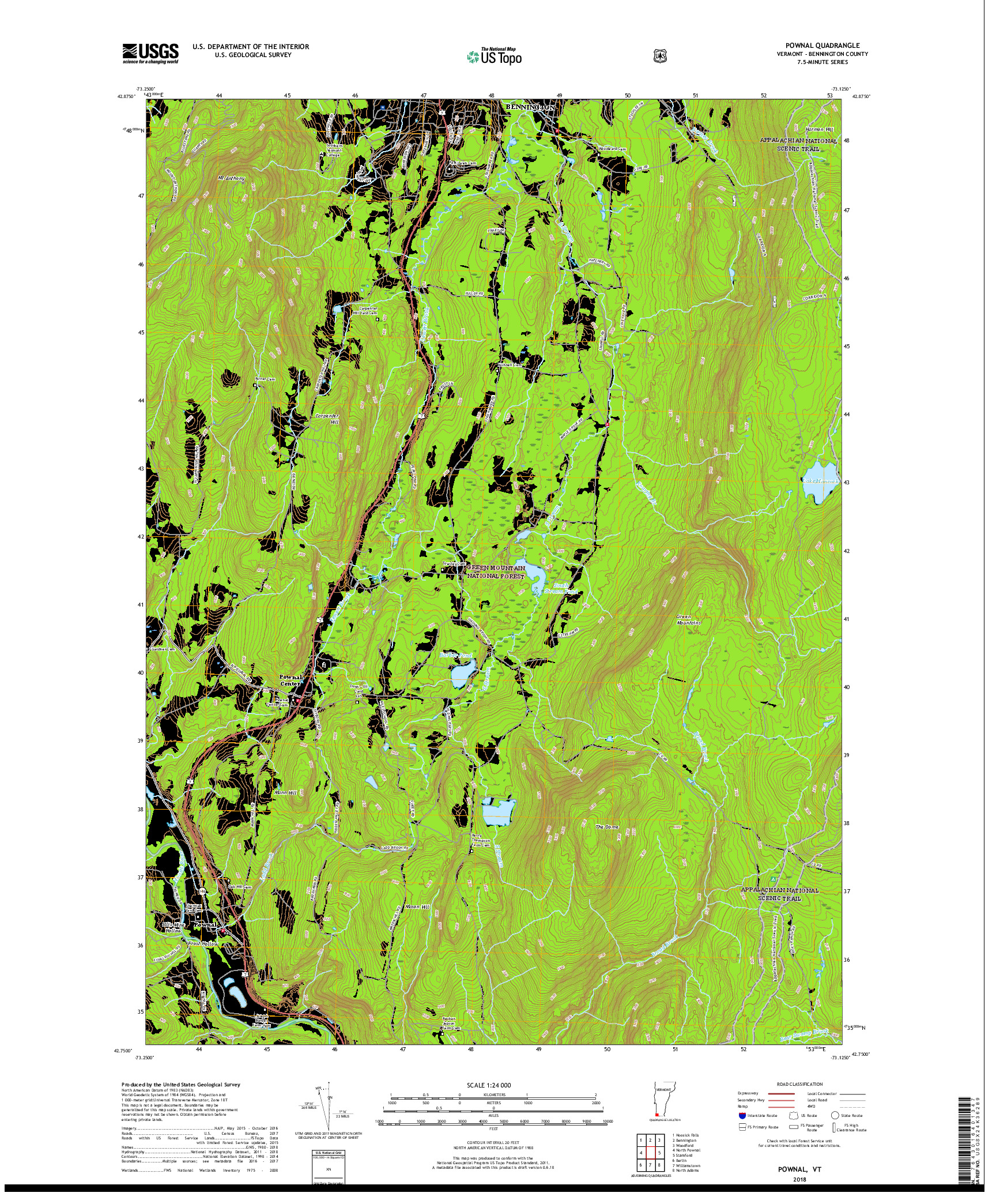 USGS US TOPO 7.5-MINUTE MAP FOR POWNAL, VT 2018