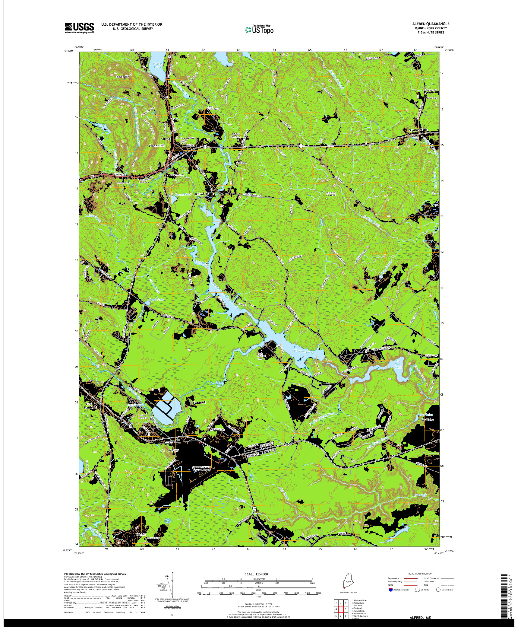 USGS US TOPO 7.5-MINUTE MAP FOR ALFRED, ME 2018