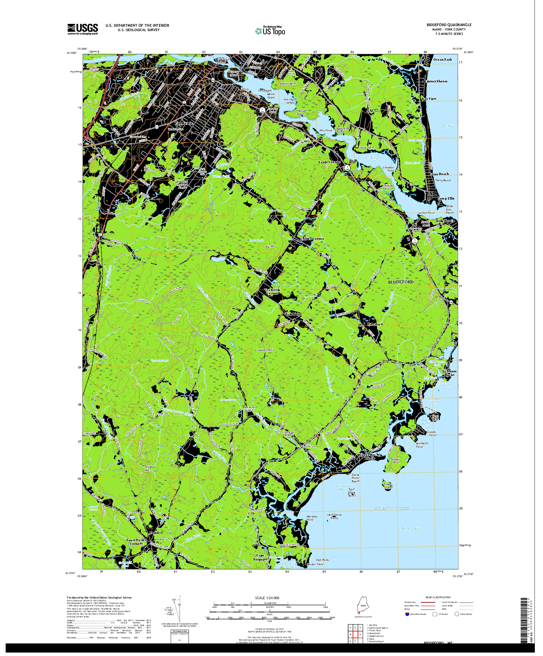 USGS US TOPO 7.5-MINUTE MAP FOR BIDDEFORD, ME 2018