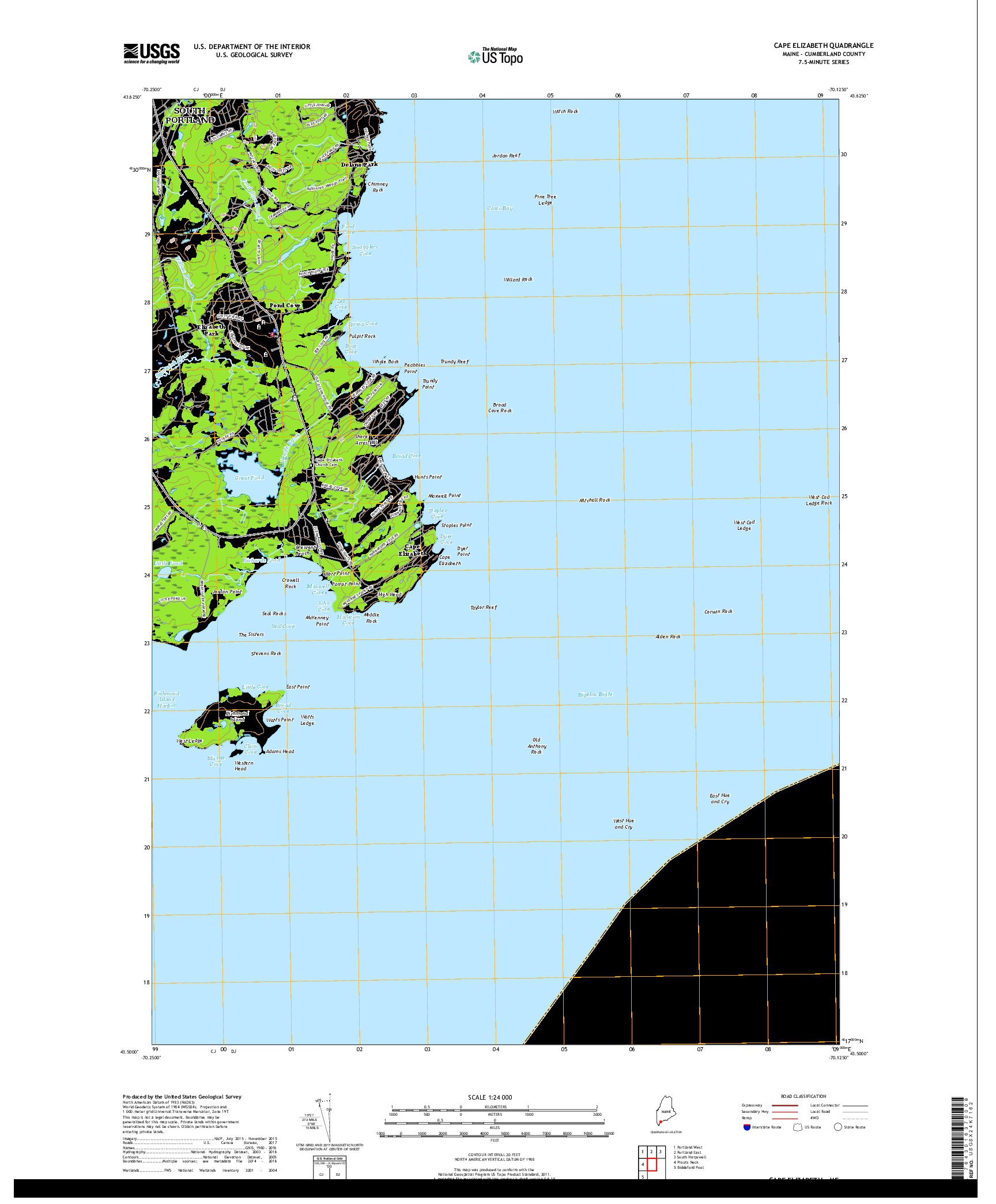 USGS US TOPO 7.5-MINUTE MAP FOR CAPE ELIZABETH, ME 2018