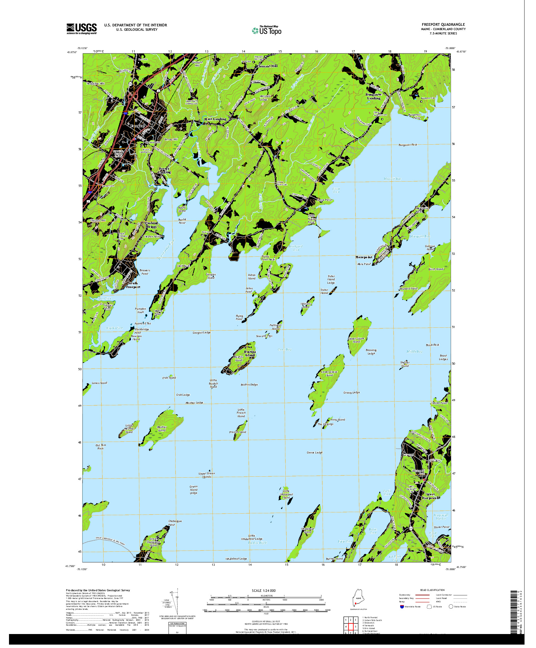 USGS US TOPO 7.5-MINUTE MAP FOR FREEPORT, ME 2018