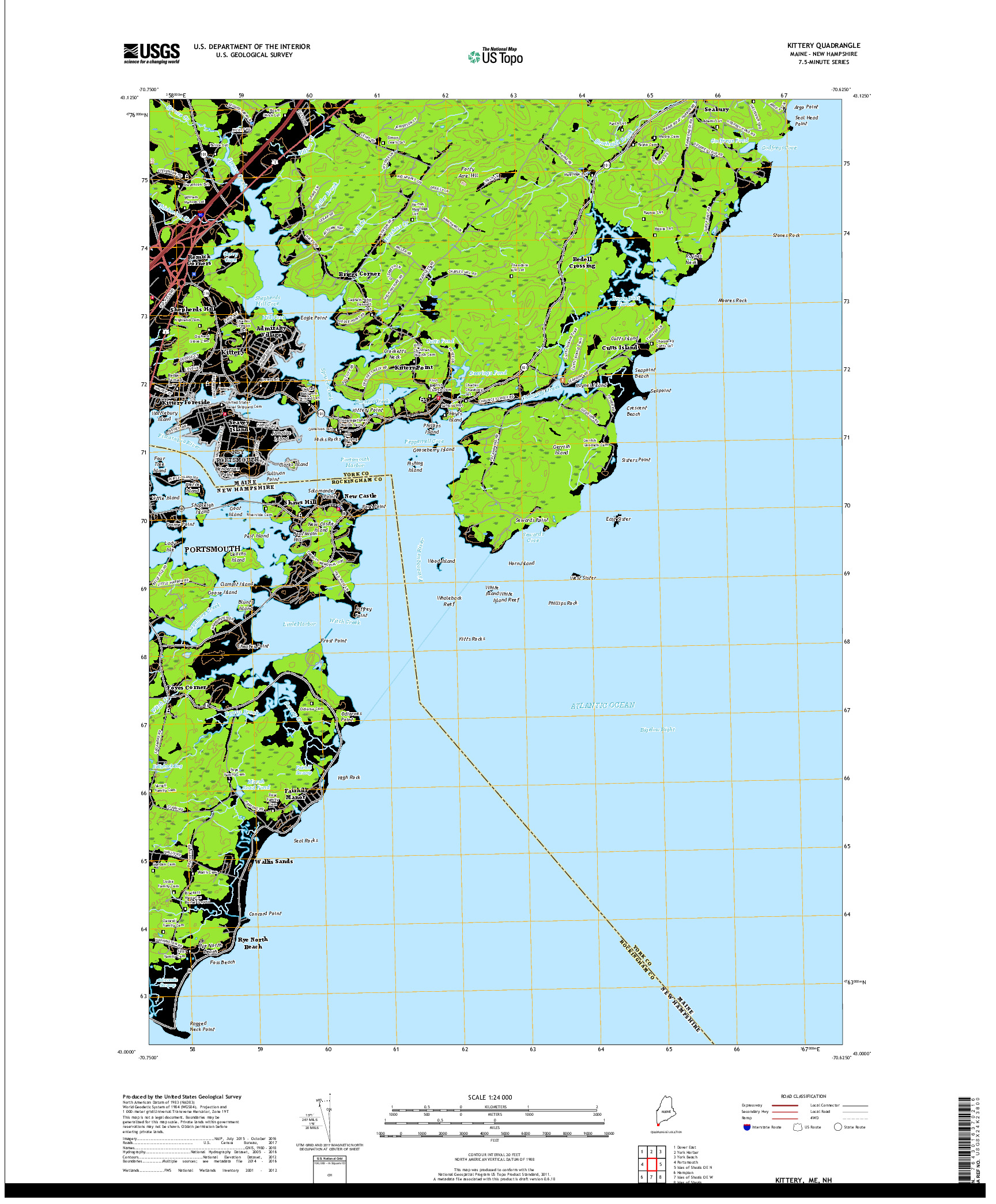 USGS US TOPO 7.5-MINUTE MAP FOR KITTERY, ME,NH 2018