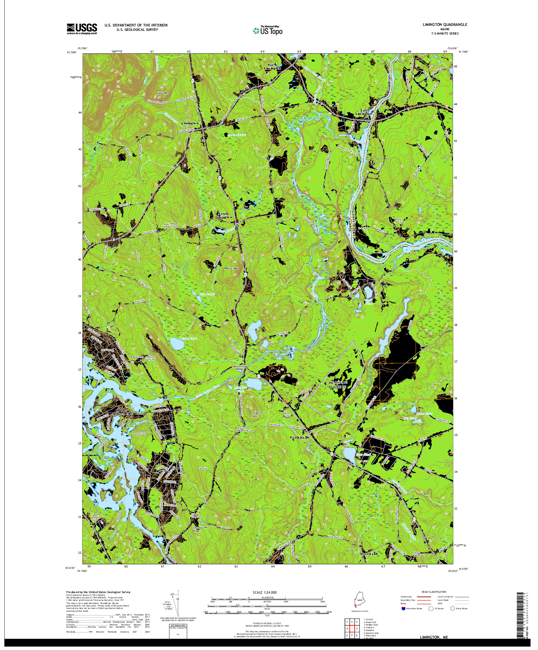 USGS US TOPO 7.5-MINUTE MAP FOR LIMINGTON, ME 2018