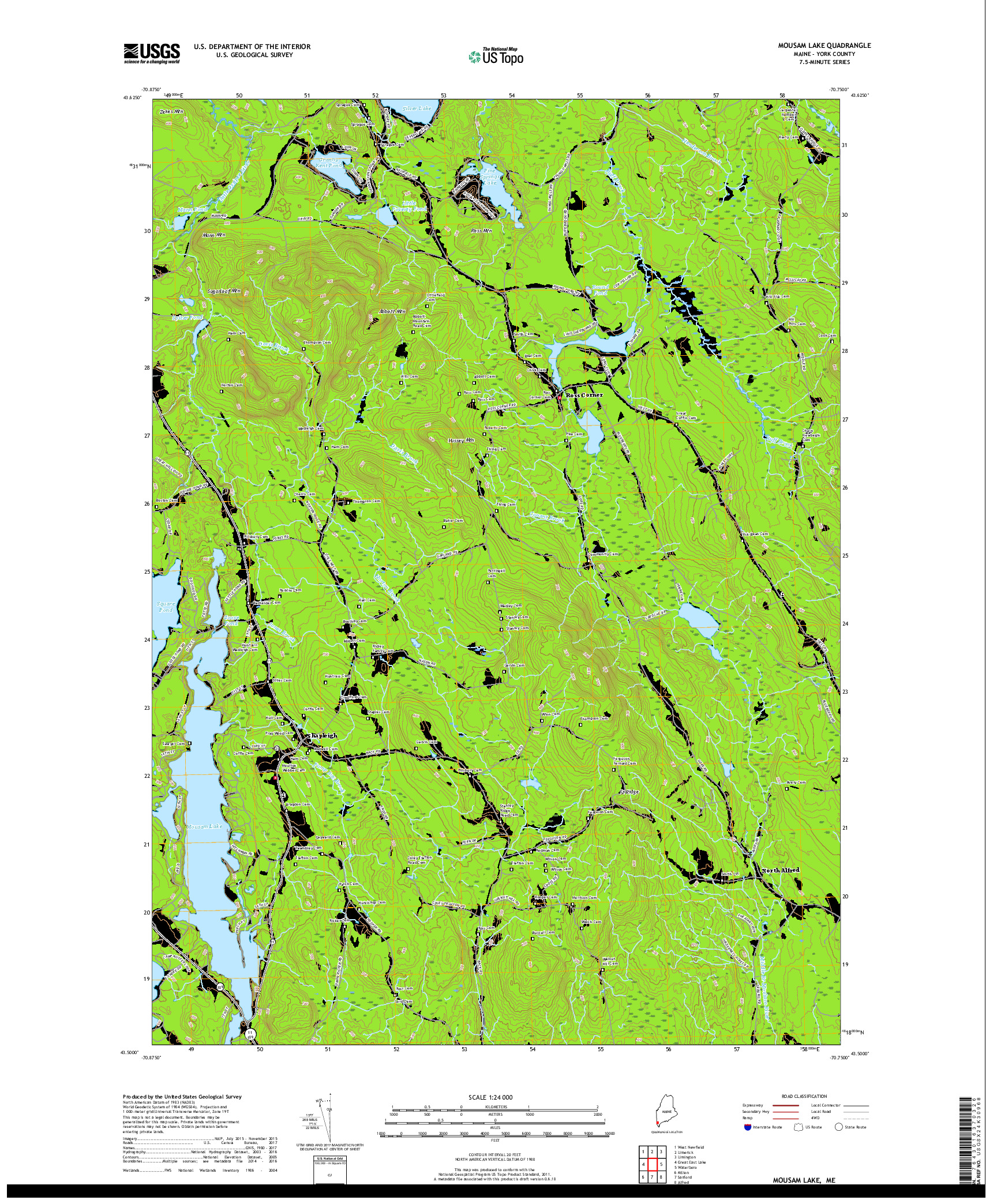 USGS US TOPO 7.5-MINUTE MAP FOR MOUSAM LAKE, ME 2018
