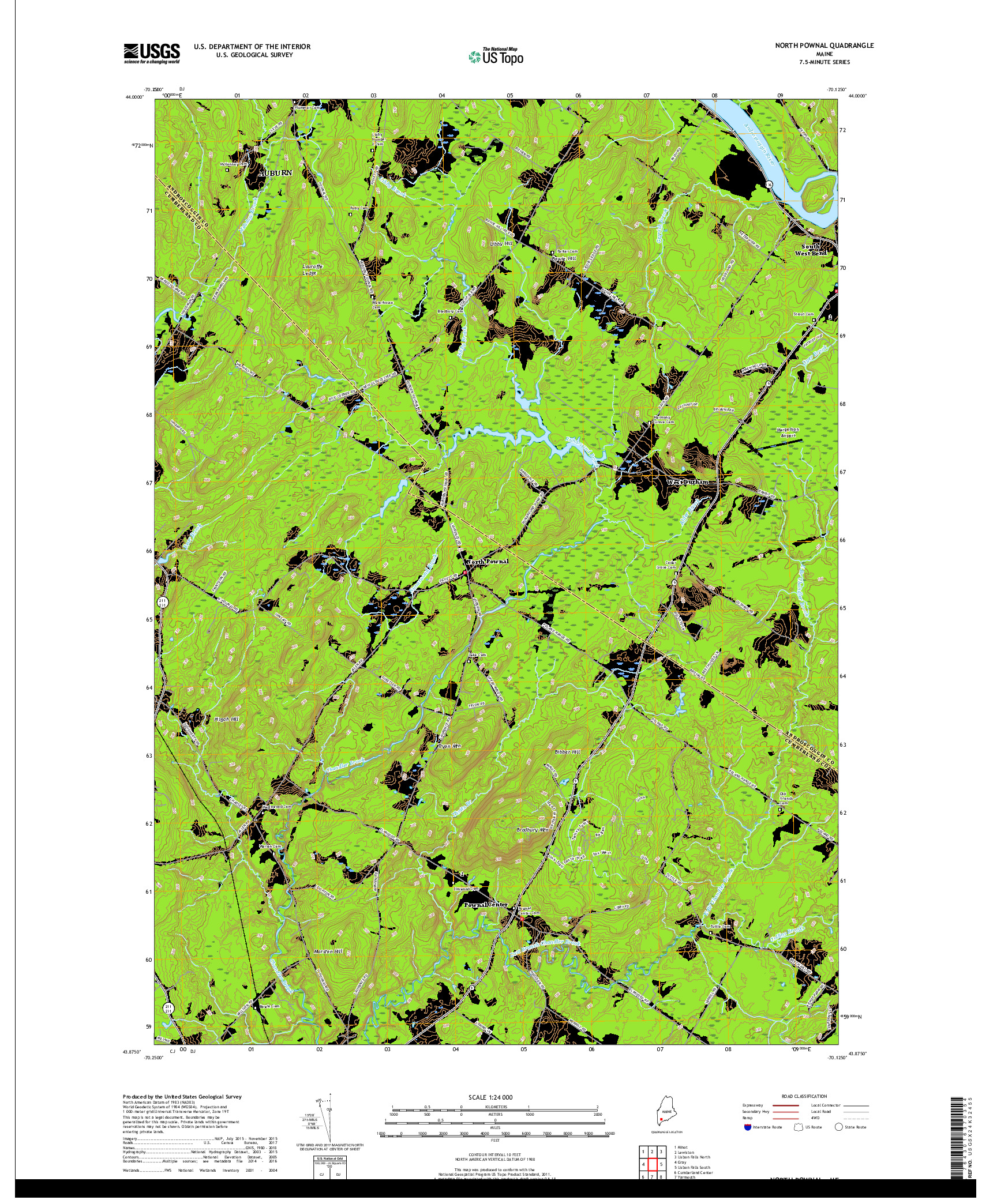 USGS US TOPO 7.5-MINUTE MAP FOR NORTH POWNAL, ME 2018