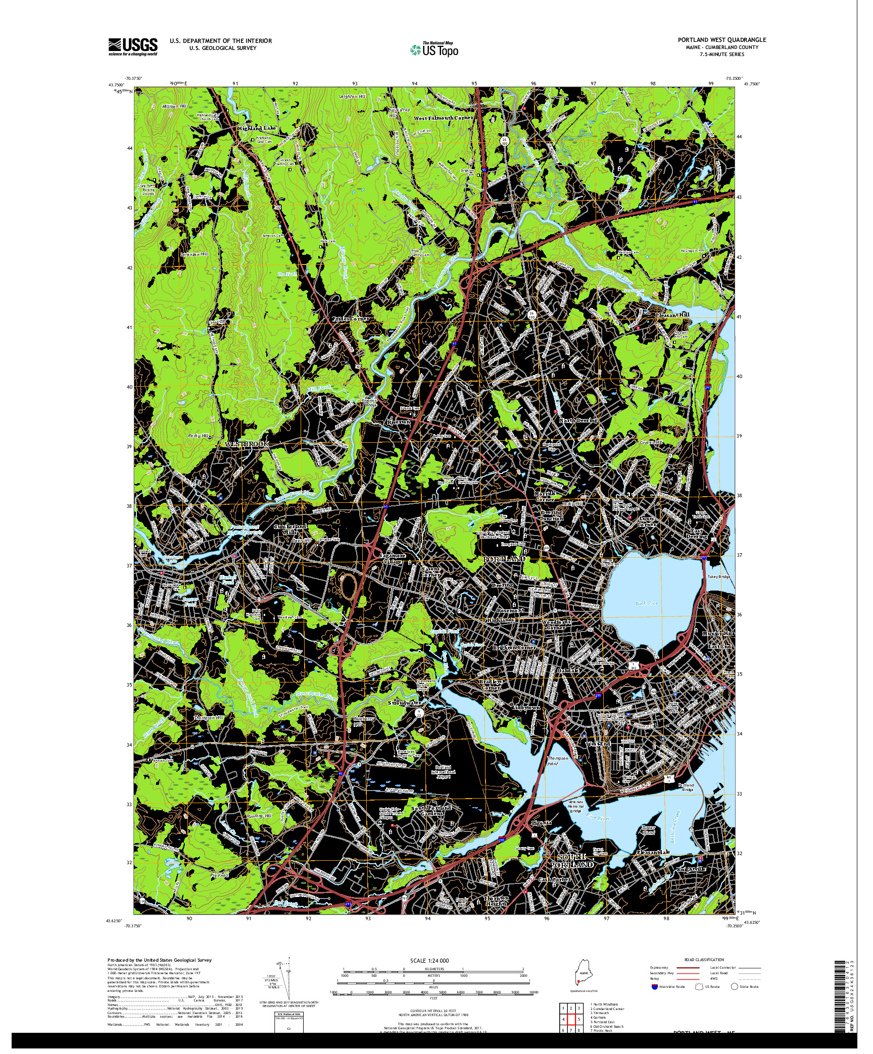 USGS US TOPO 7.5-MINUTE MAP FOR PORTLAND WEST, ME 2018