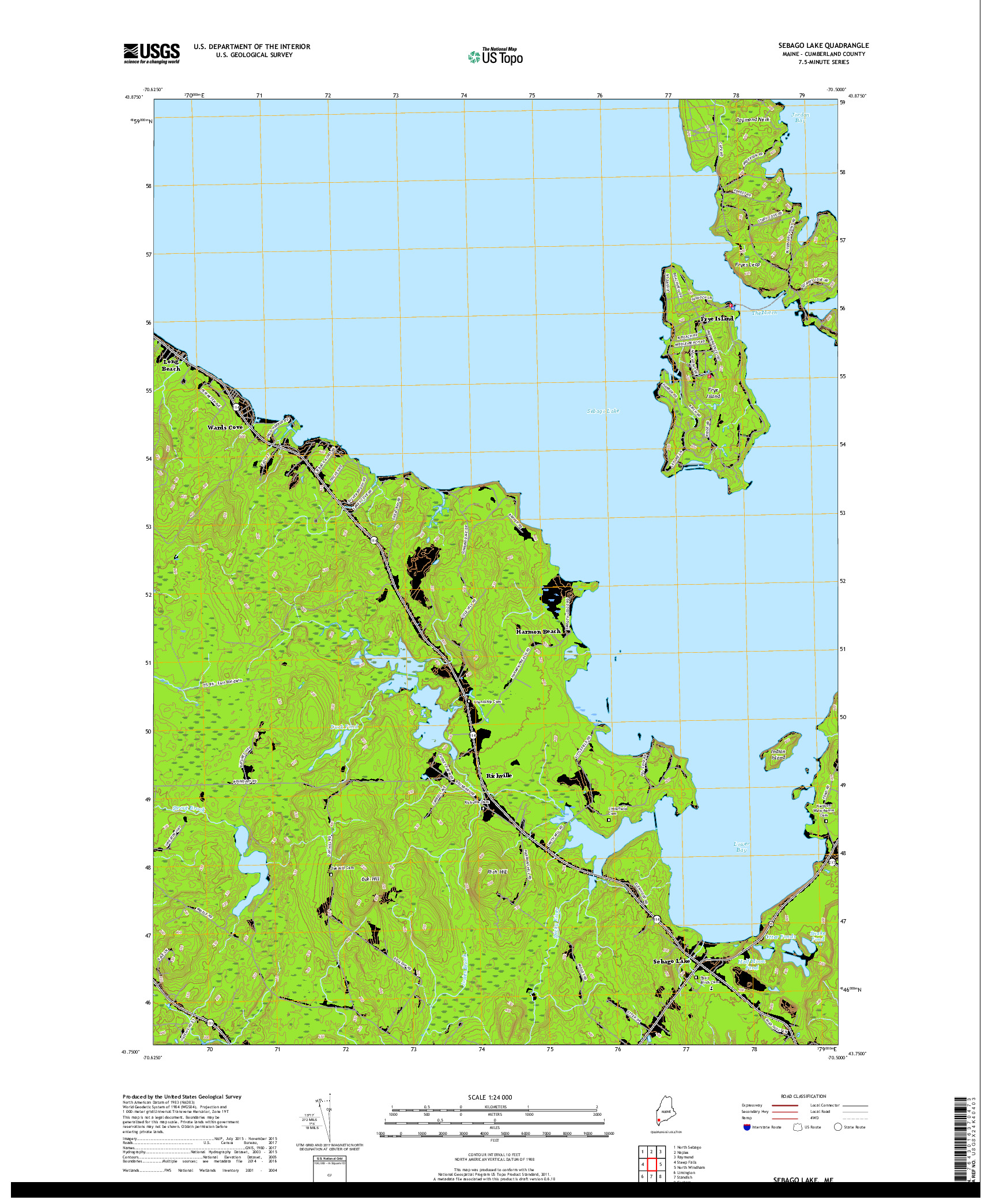 USGS US TOPO 7.5-MINUTE MAP FOR SEBAGO LAKE, ME 2018