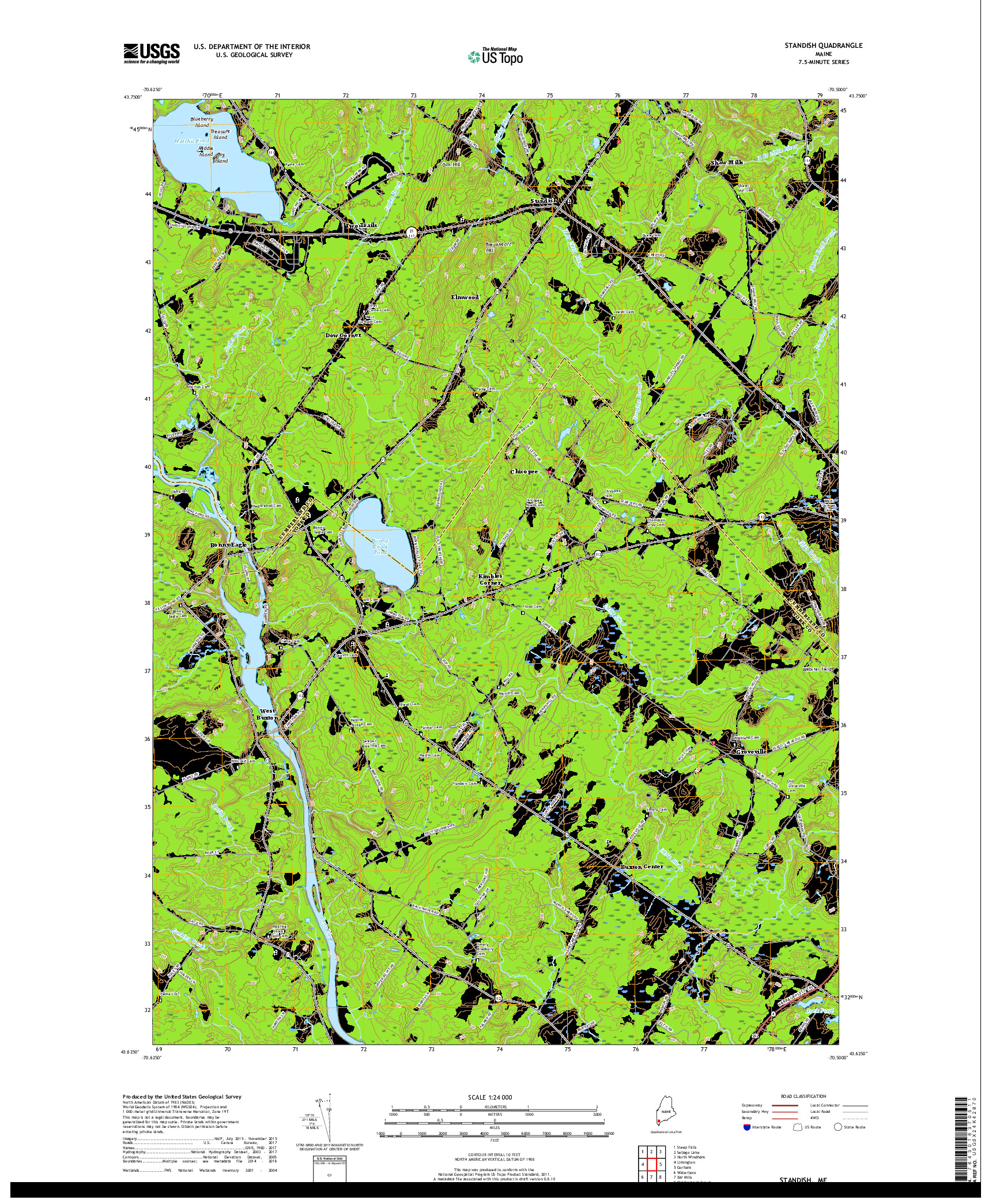 USGS US TOPO 7.5-MINUTE MAP FOR STANDISH, ME 2018