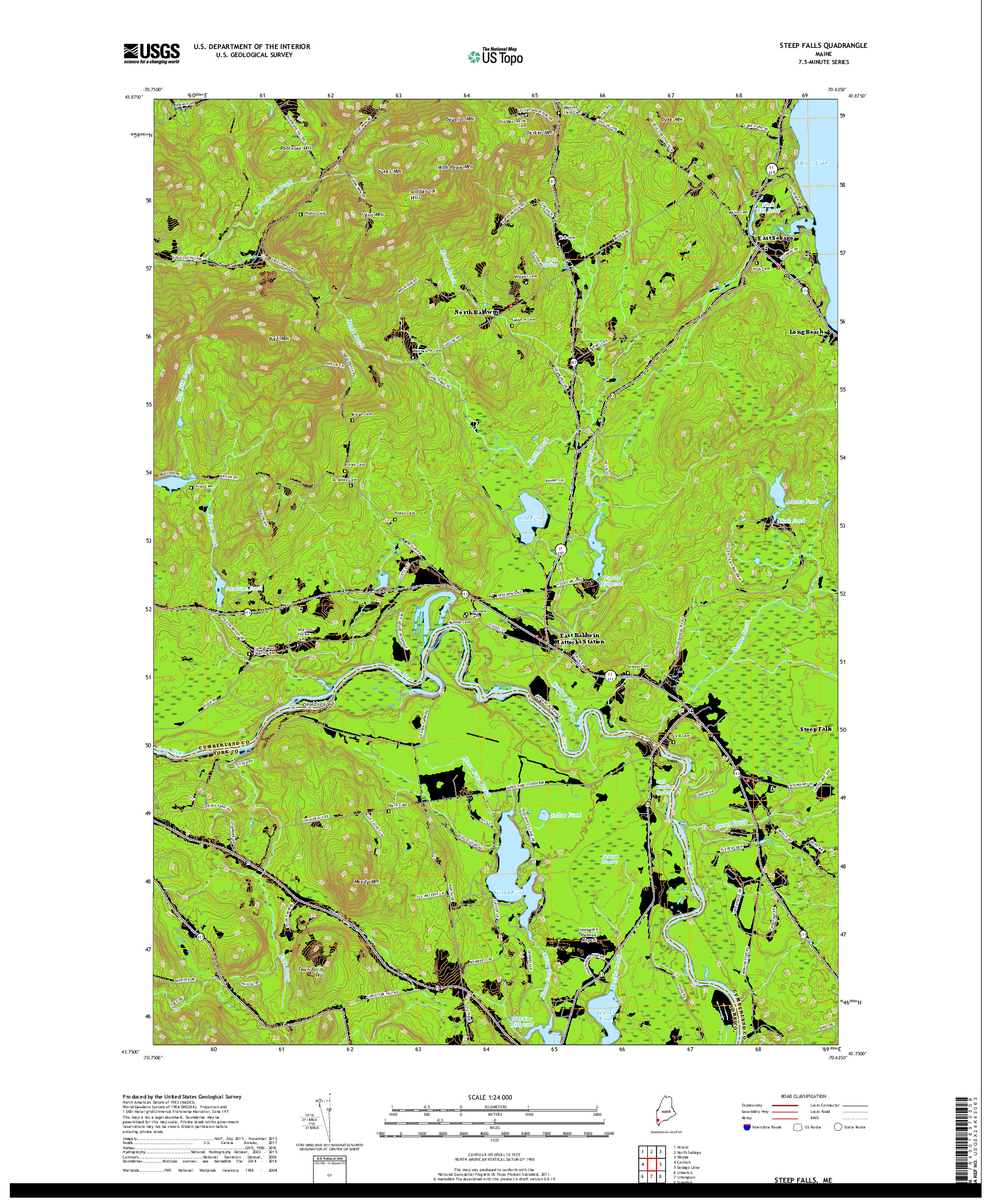 USGS US TOPO 7.5-MINUTE MAP FOR STEEP FALLS, ME 2018