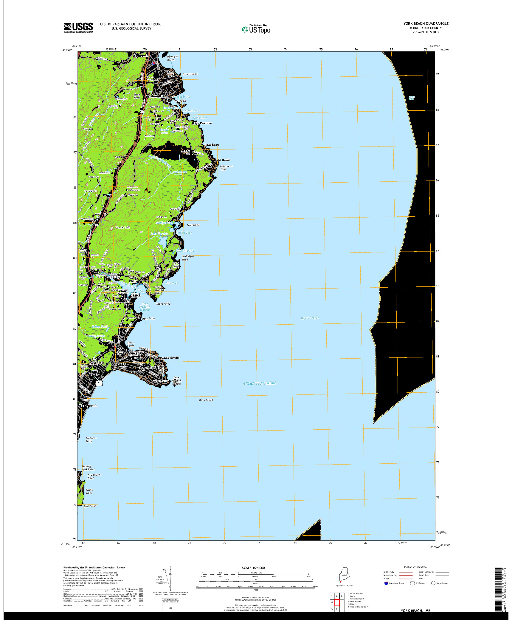 USGS US TOPO 7.5-MINUTE MAP FOR YORK BEACH, ME 2018
