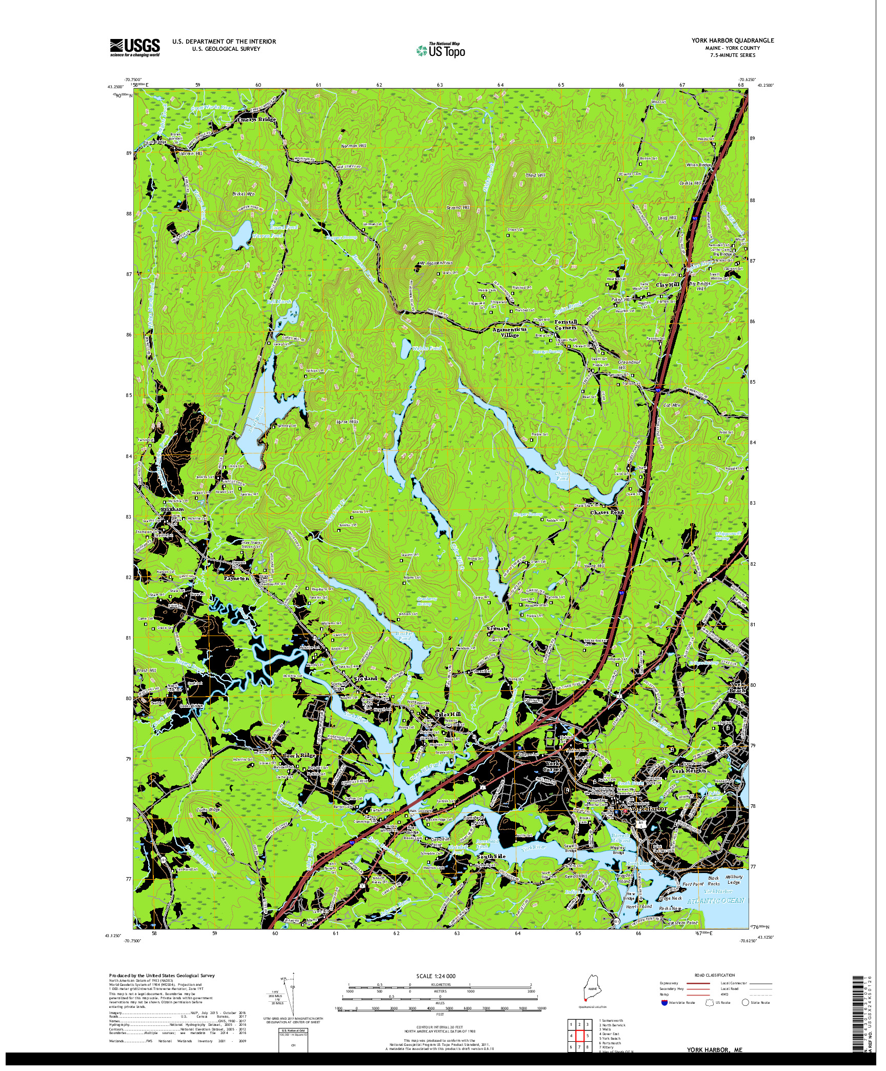 USGS US TOPO 7.5-MINUTE MAP FOR YORK HARBOR, ME 2018