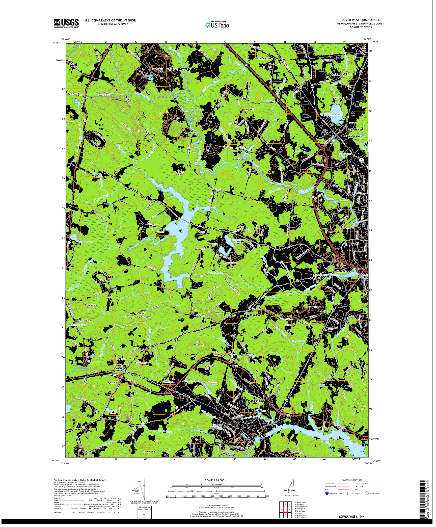 USGS US TOPO 7.5-MINUTE MAP FOR DOVER WEST, NH 2018