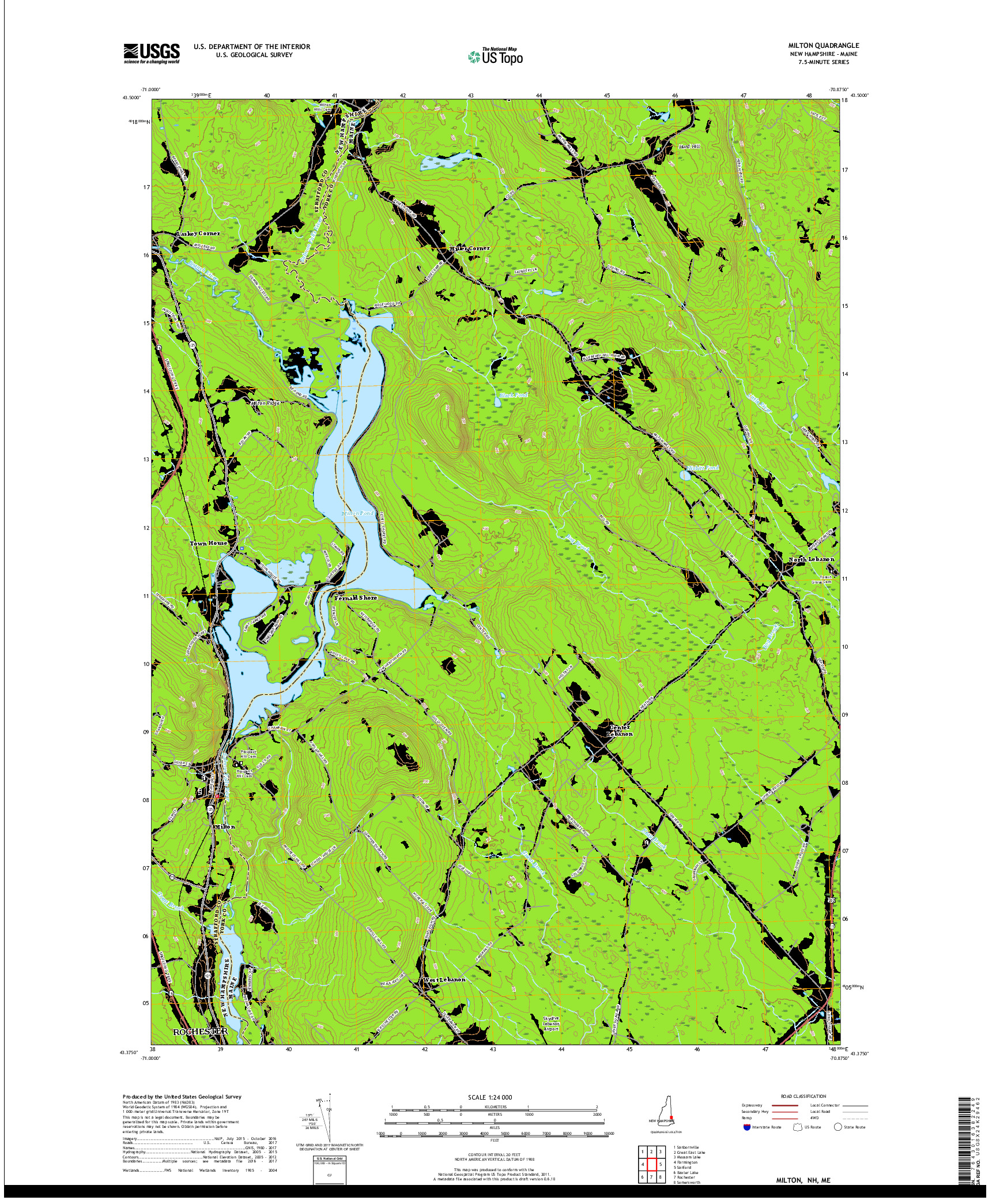 USGS US TOPO 7.5-MINUTE MAP FOR MILTON, NH,ME 2018