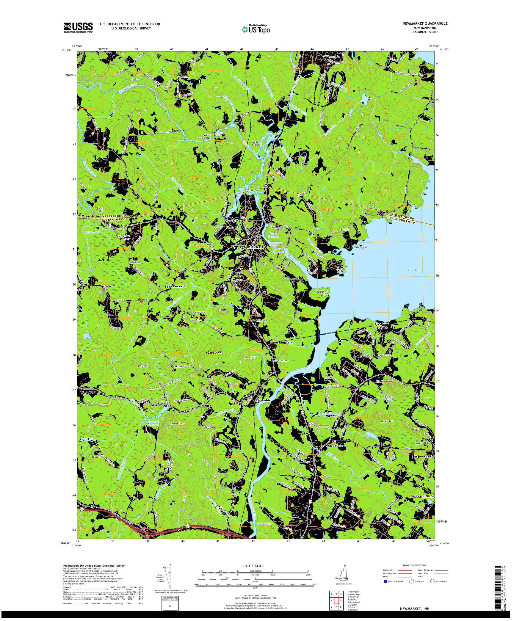 USGS US TOPO 7.5-MINUTE MAP FOR NEWMARKET, NH 2018