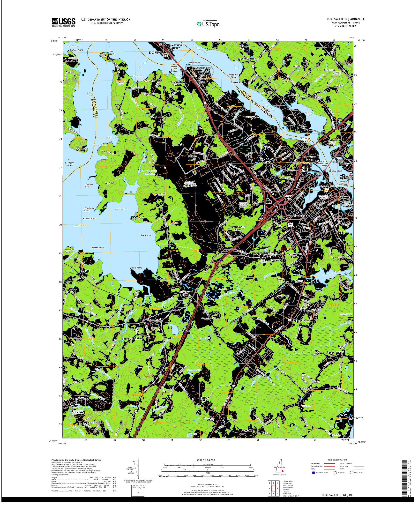 USGS US TOPO 7.5-MINUTE MAP FOR PORTSMOUTH, NH,ME 2018