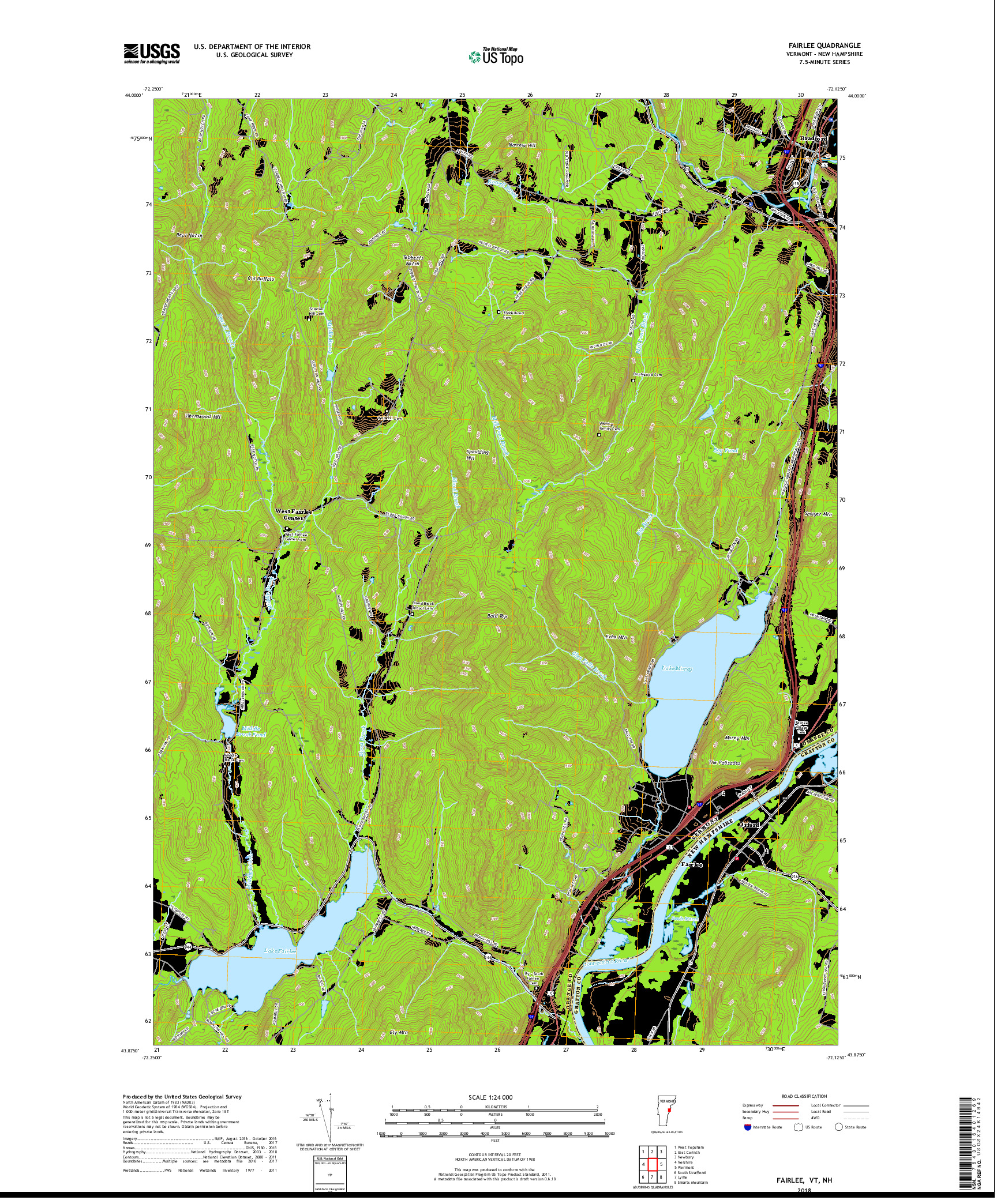 USGS US TOPO 7.5-MINUTE MAP FOR FAIRLEE, VT,NH 2018