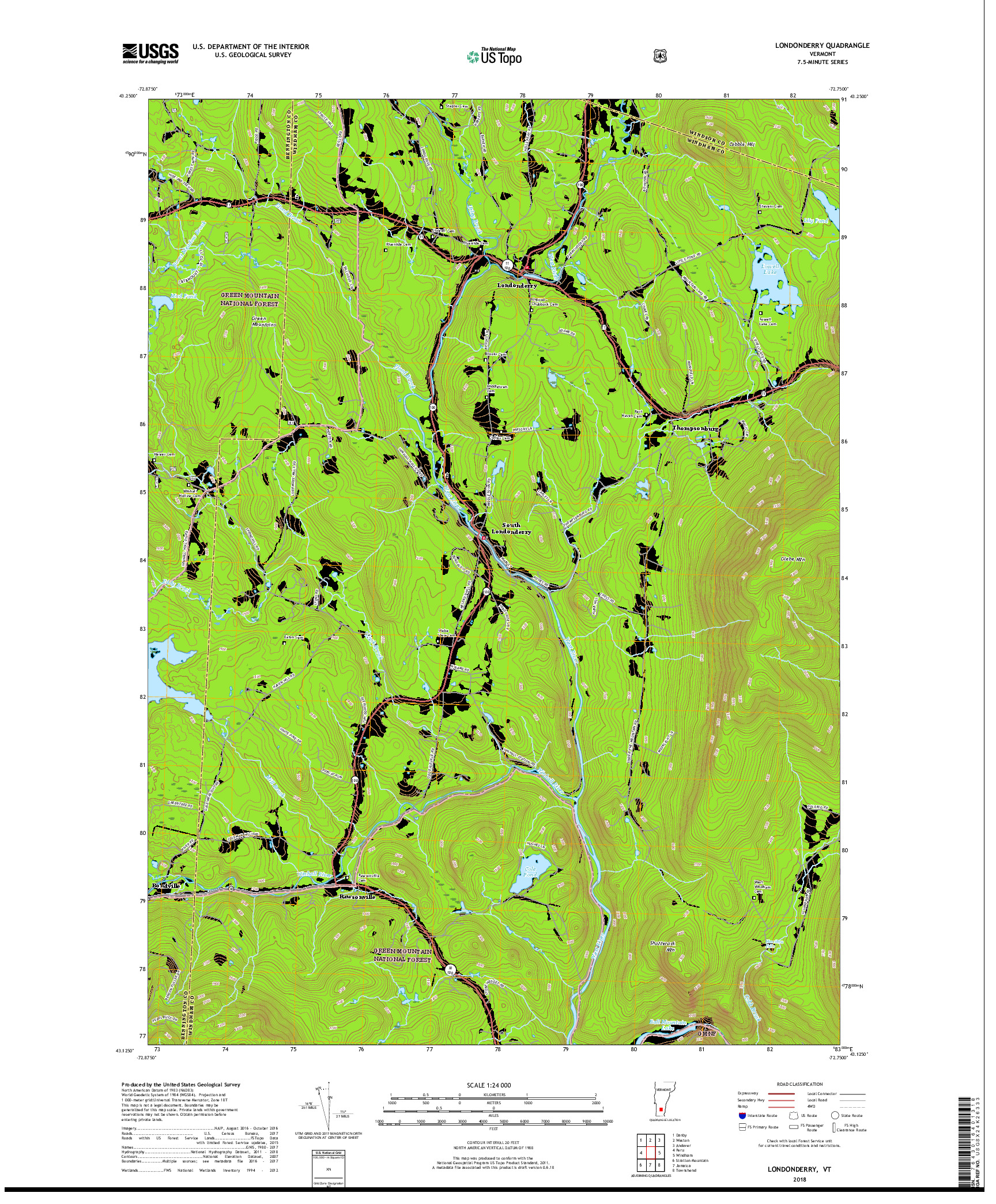 USGS US TOPO 7.5-MINUTE MAP FOR LONDONDERRY, VT 2018