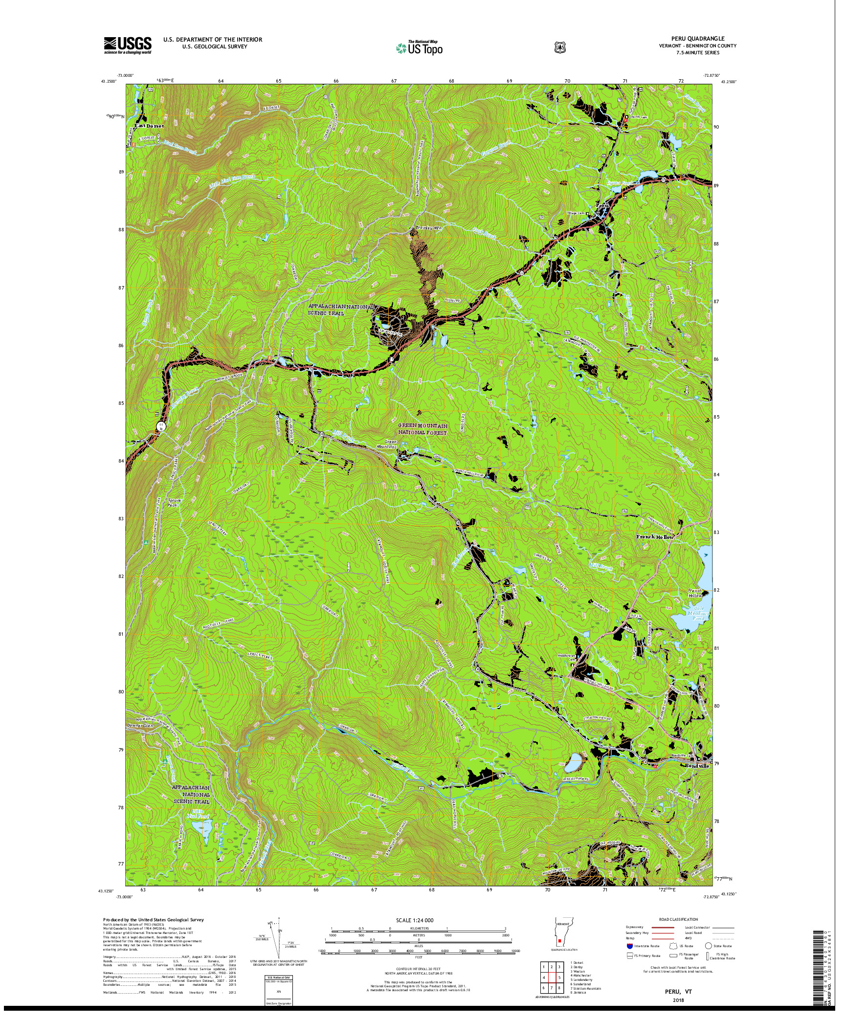 USGS US TOPO 7.5-MINUTE MAP FOR PERU, VT 2018