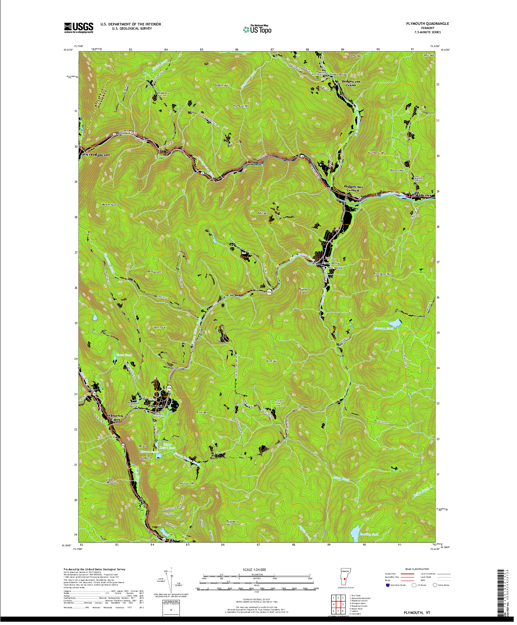 USGS US TOPO 7.5-MINUTE MAP FOR PLYMOUTH, VT 2018