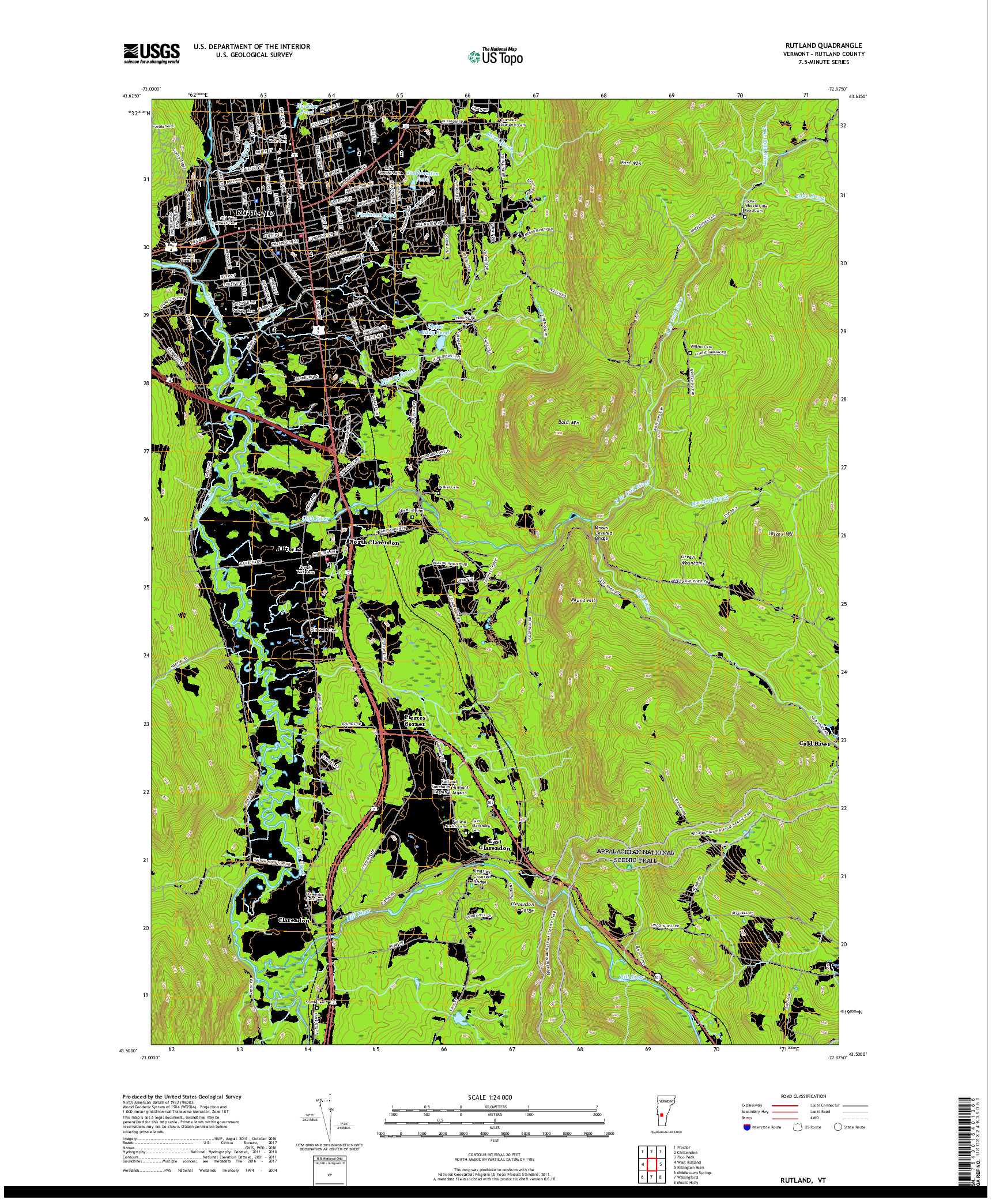 USGS US TOPO 7.5-MINUTE MAP FOR RUTLAND, VT 2018