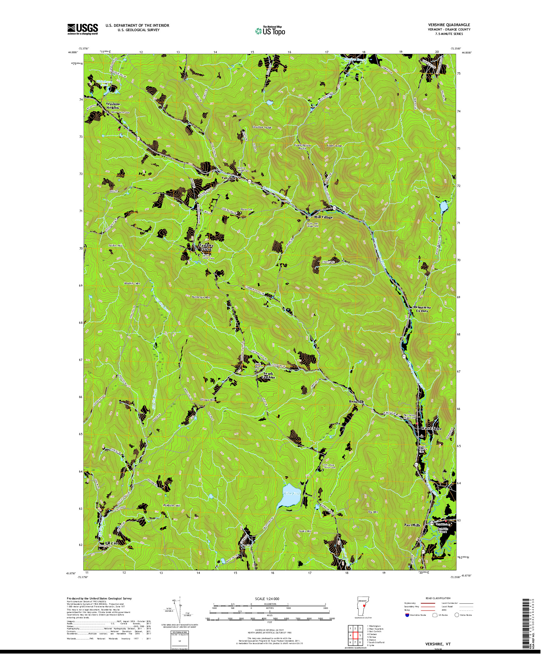 USGS US TOPO 7.5-MINUTE MAP FOR VERSHIRE, VT 2018