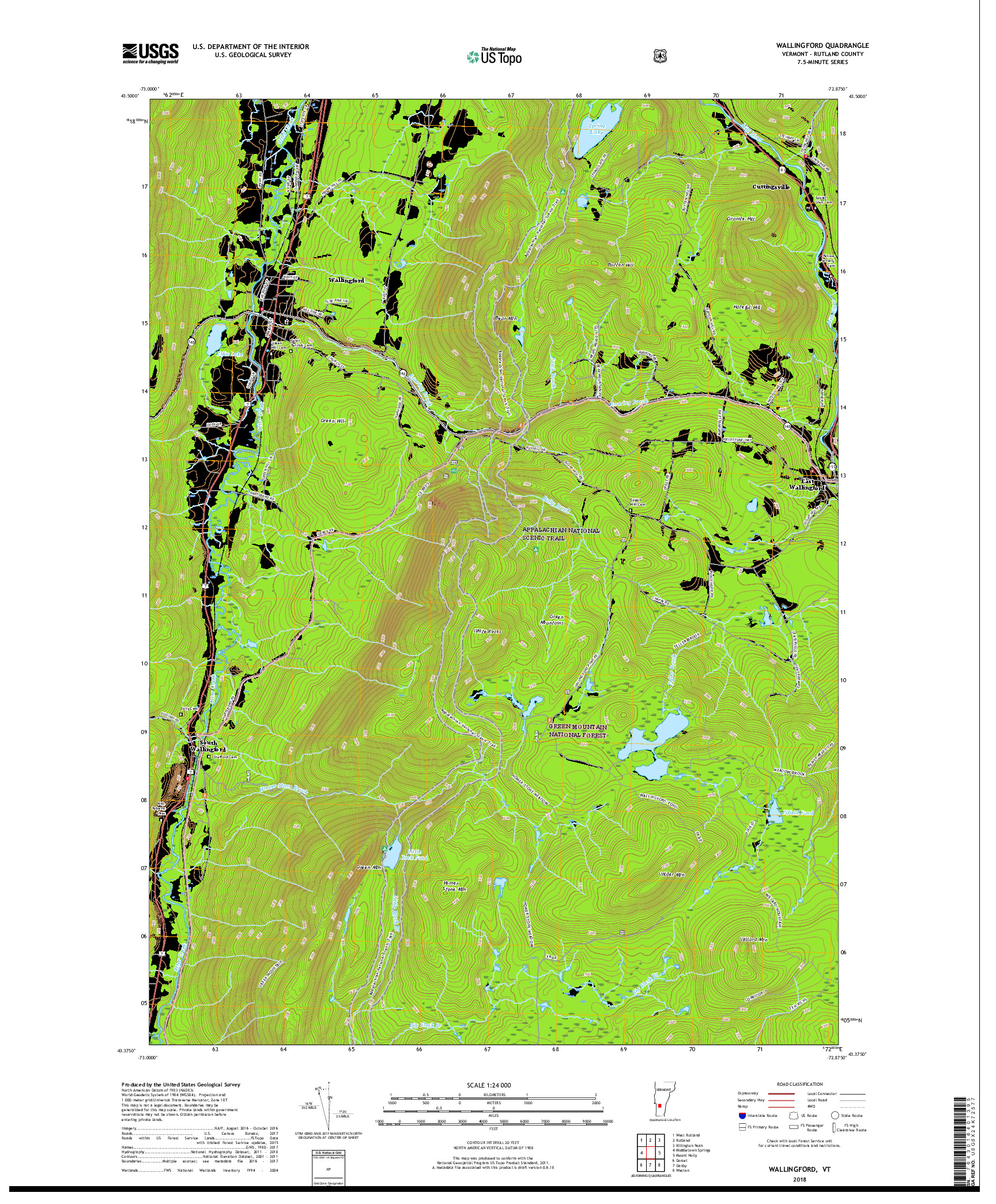 USGS US TOPO 7.5-MINUTE MAP FOR WALLINGFORD, VT 2018
