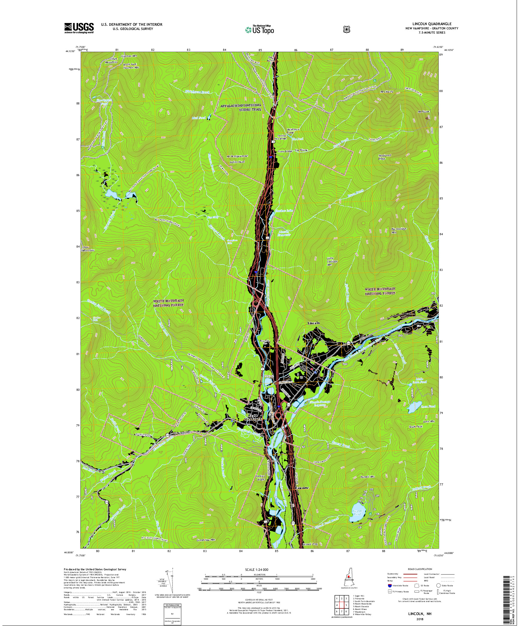 USGS US TOPO 7.5-MINUTE MAP FOR LINCOLN, NH 2018