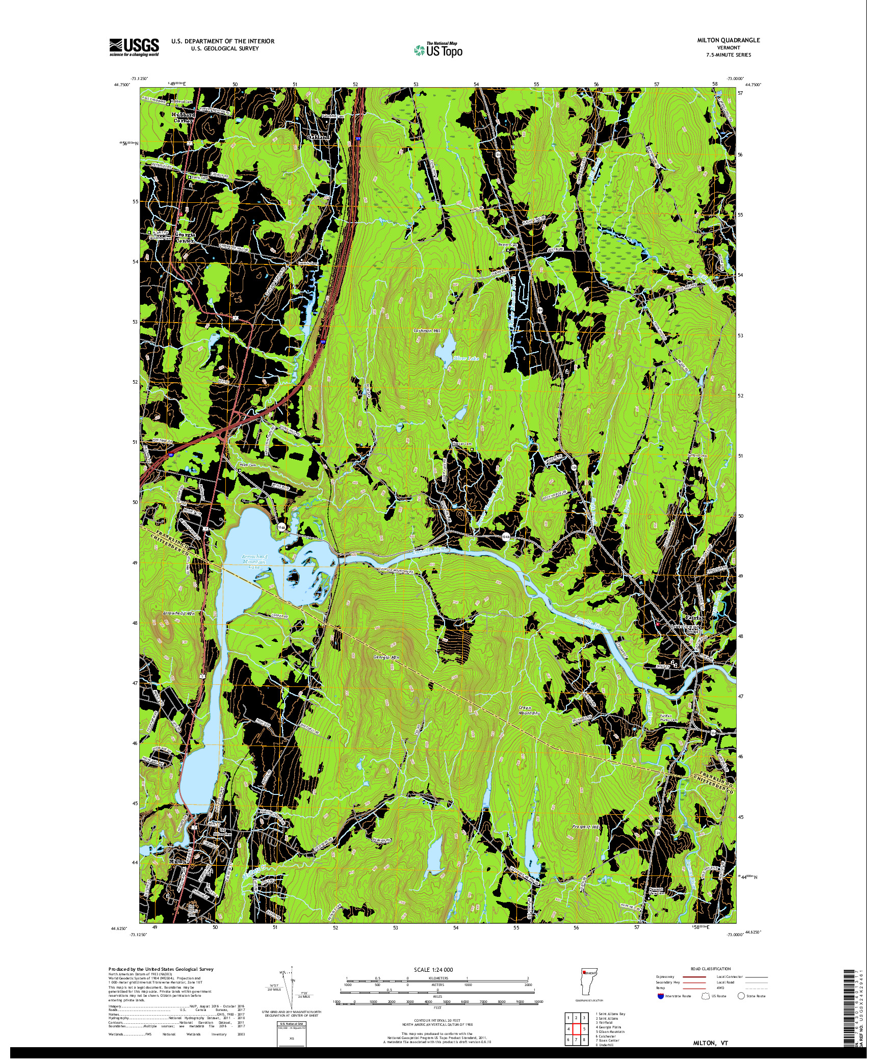 USGS US TOPO 7.5-MINUTE MAP FOR MILTON, VT 2018