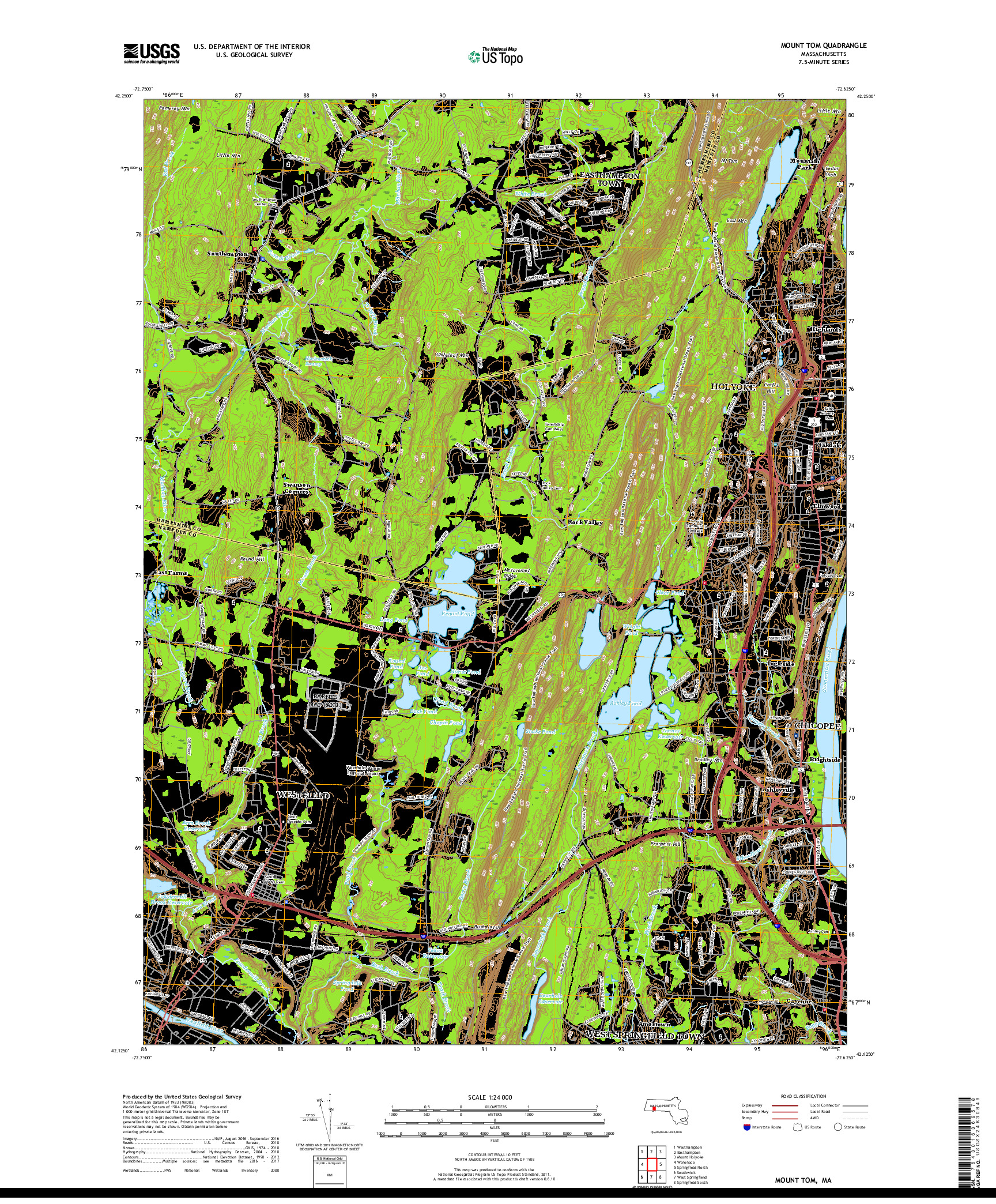 USGS US TOPO 7.5-MINUTE MAP FOR MOUNT TOM, MA 2018