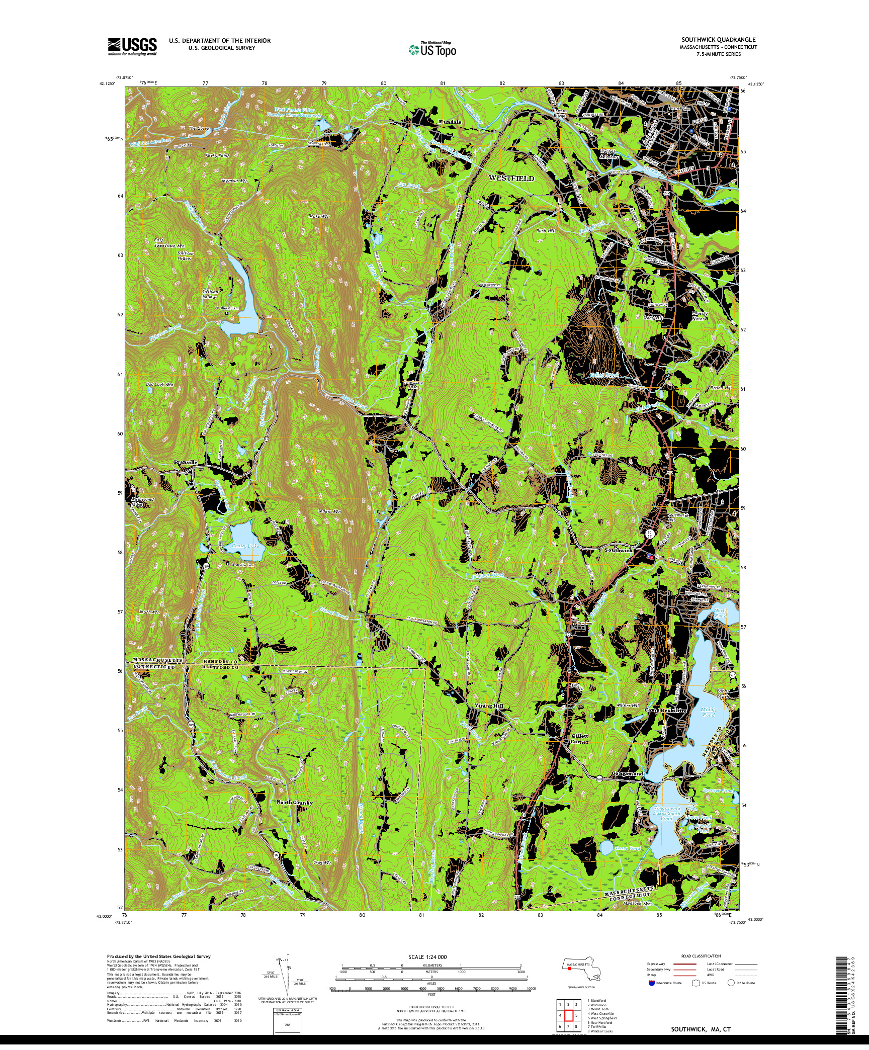 USGS US TOPO 7.5-MINUTE MAP FOR SOUTHWICK, MA,CT 2018