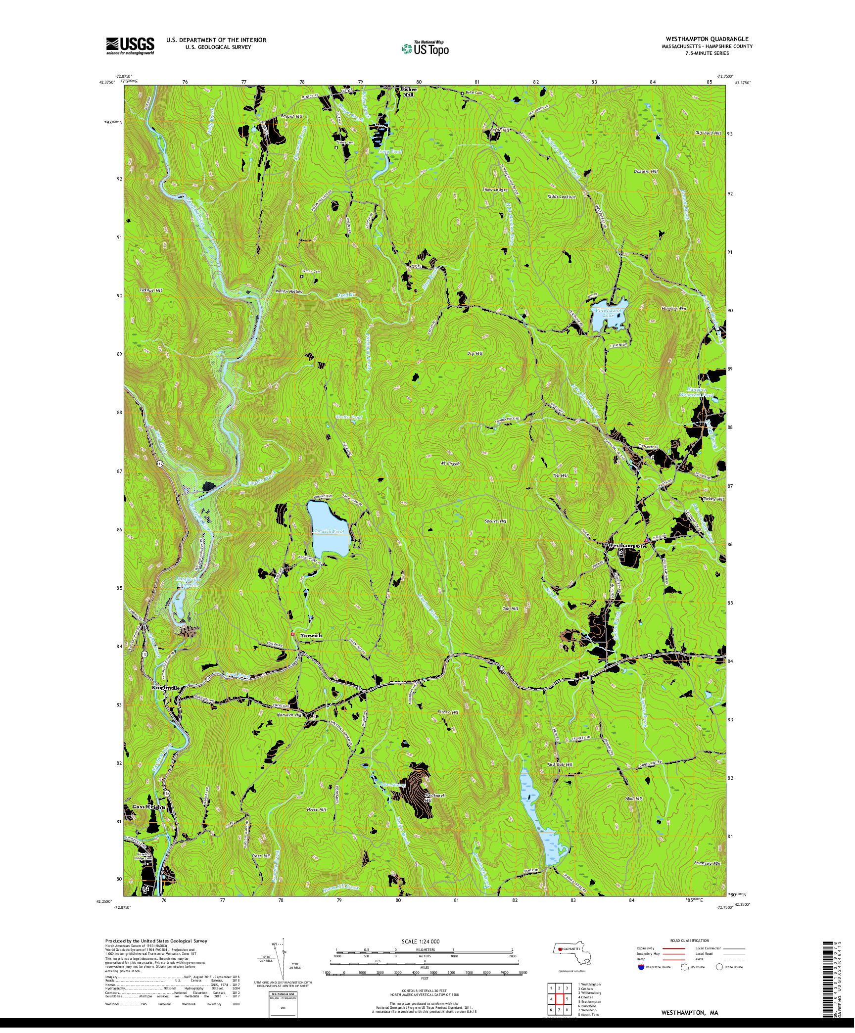 USGS US TOPO 7.5-MINUTE MAP FOR WESTHAMPTON, MA 2018