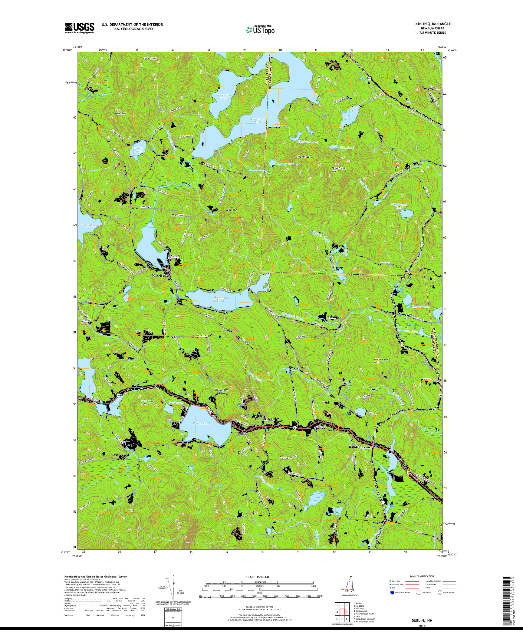 USGS US TOPO 7.5-MINUTE MAP FOR DUBLIN, NH 2018