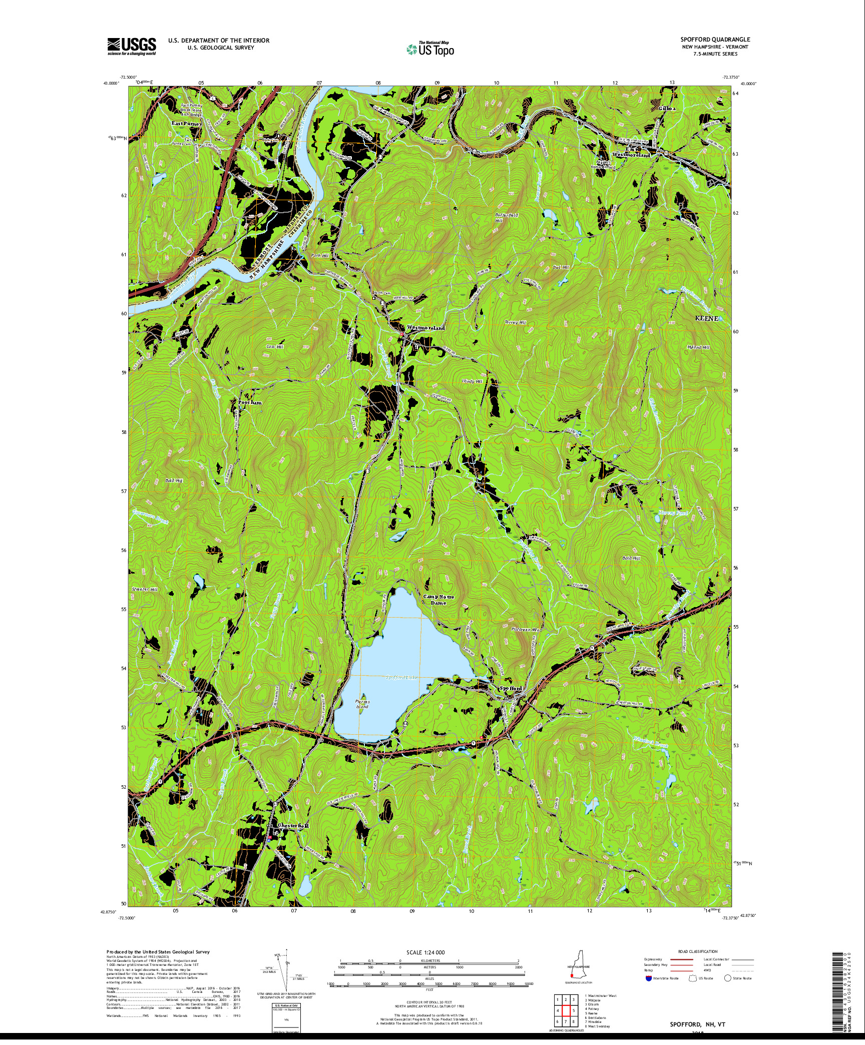 USGS US TOPO 7.5-MINUTE MAP FOR SPOFFORD, NH,VT 2018