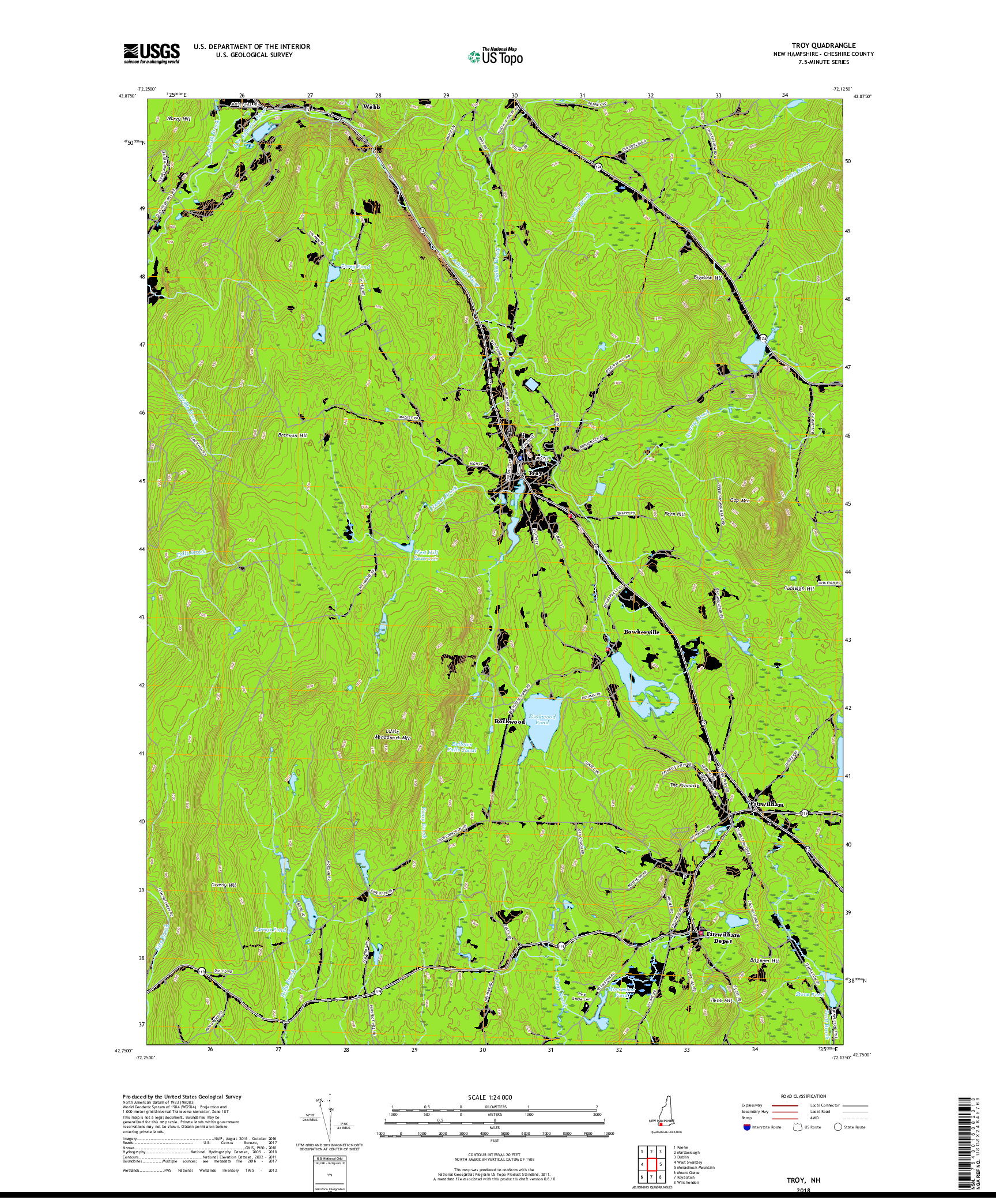 USGS US TOPO 7.5-MINUTE MAP FOR TROY, NH 2018