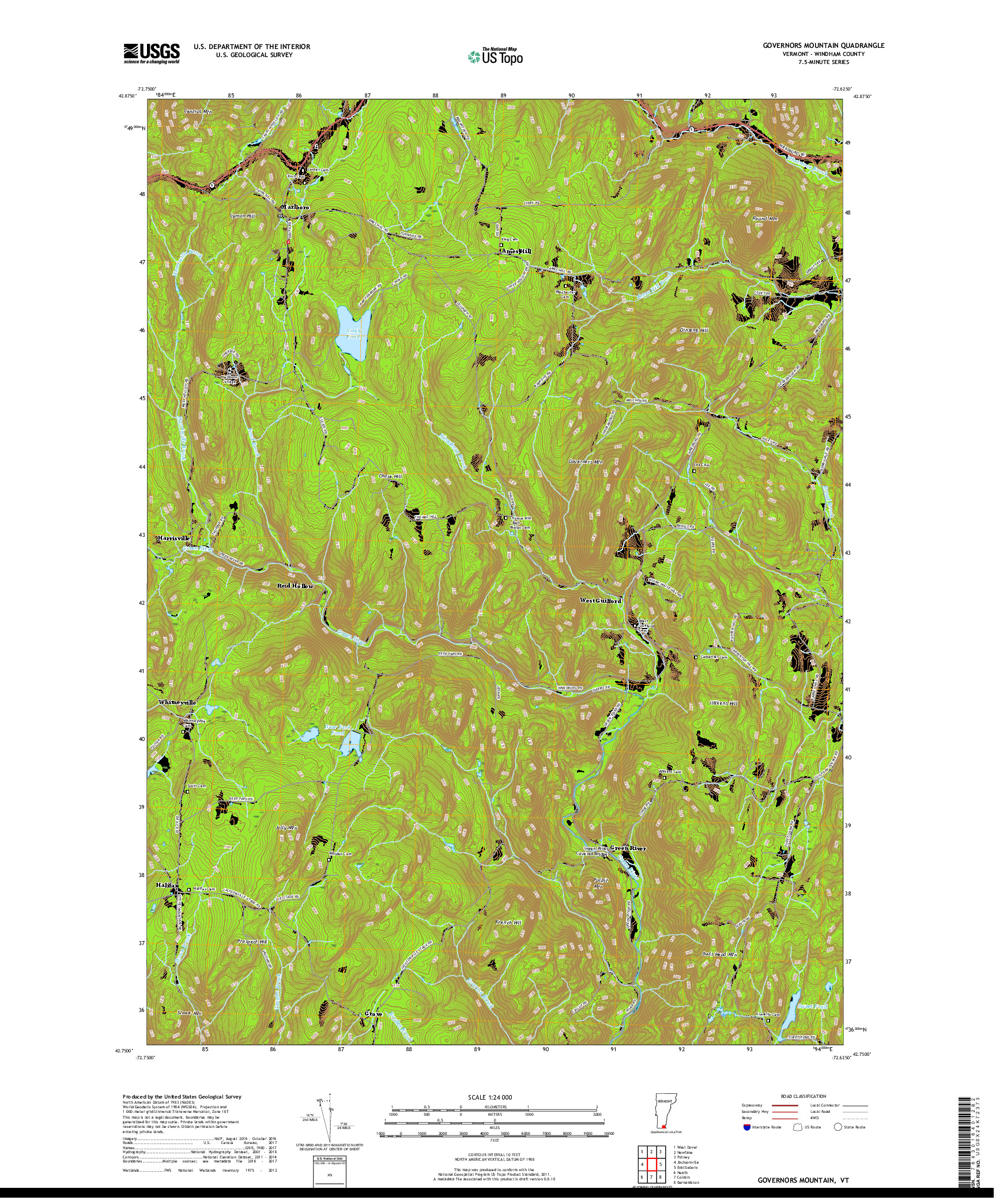 USGS US TOPO 7.5-MINUTE MAP FOR GOVERNORS MOUNTAIN, VT 2018