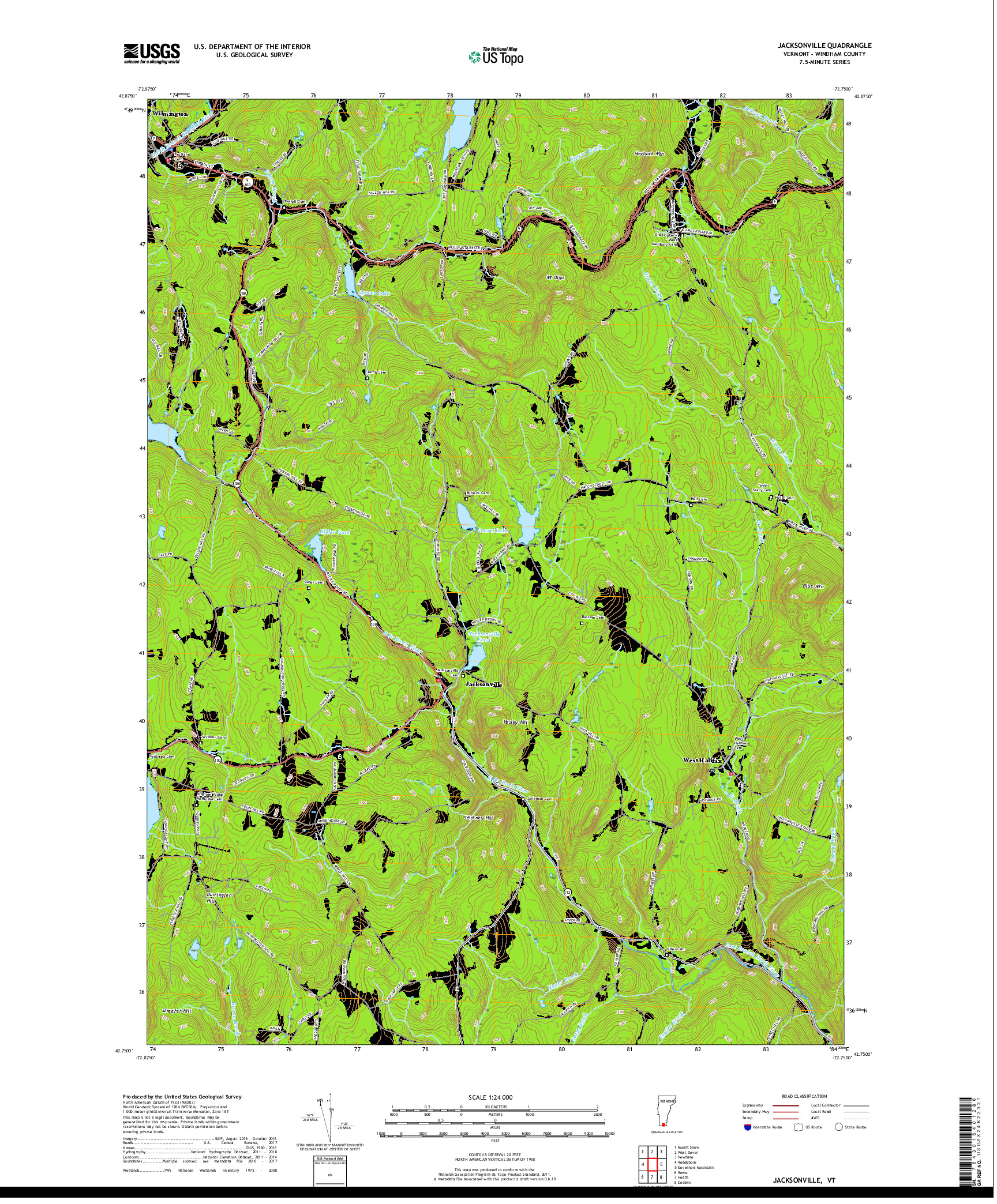 USGS US TOPO 7.5-MINUTE MAP FOR JACKSONVILLE, VT 2018