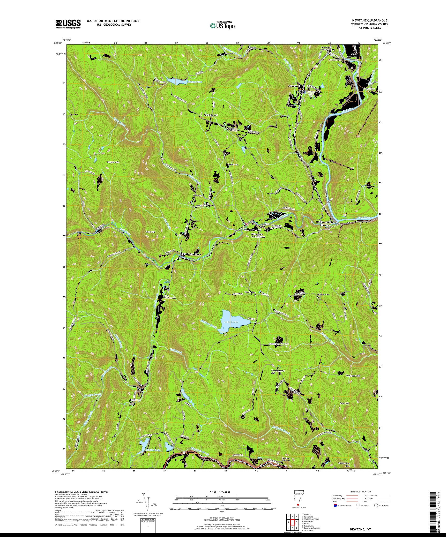 USGS US TOPO 7.5-MINUTE MAP FOR NEWFANE, VT 2018