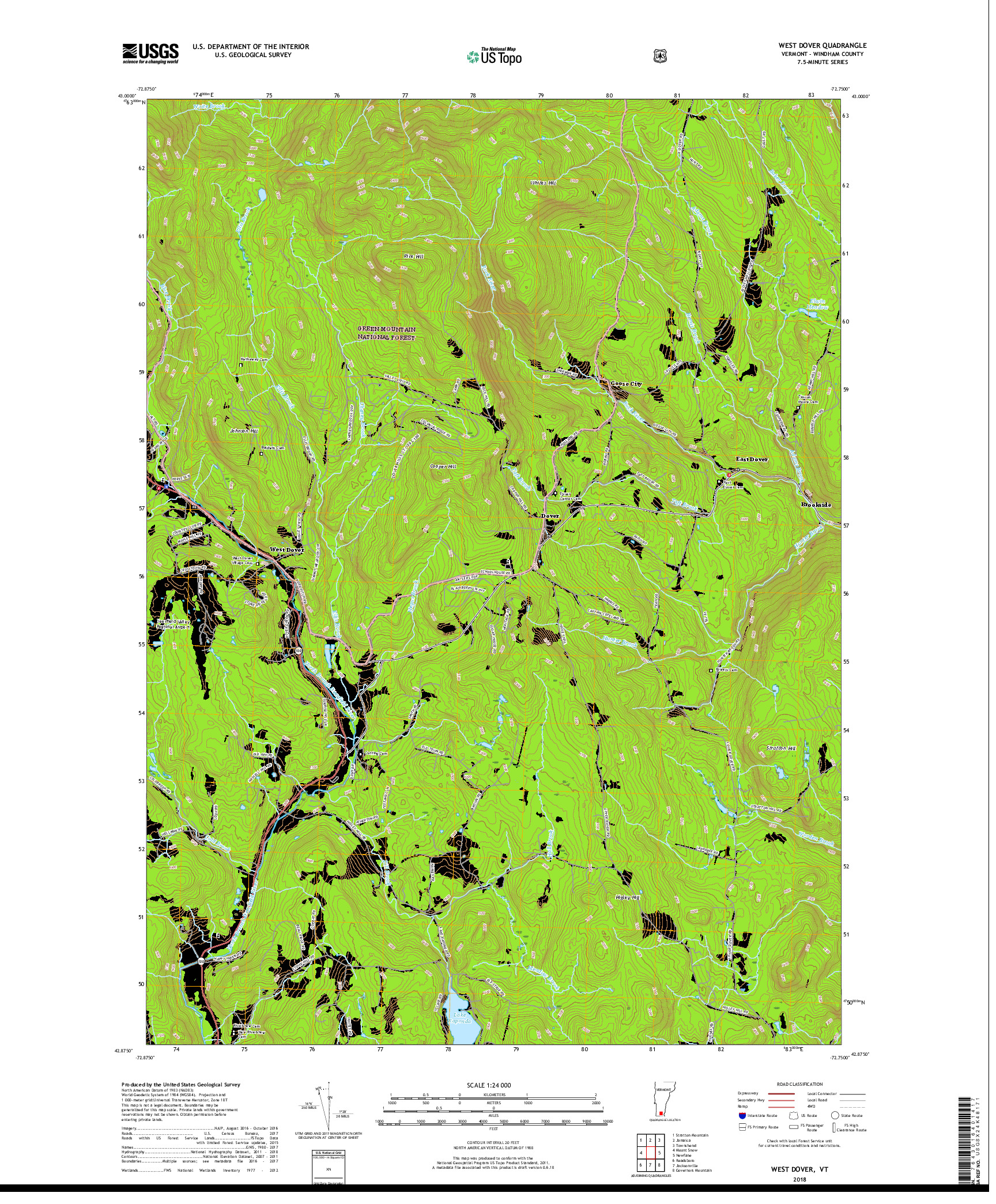 USGS US TOPO 7.5-MINUTE MAP FOR WEST DOVER, VT 2018