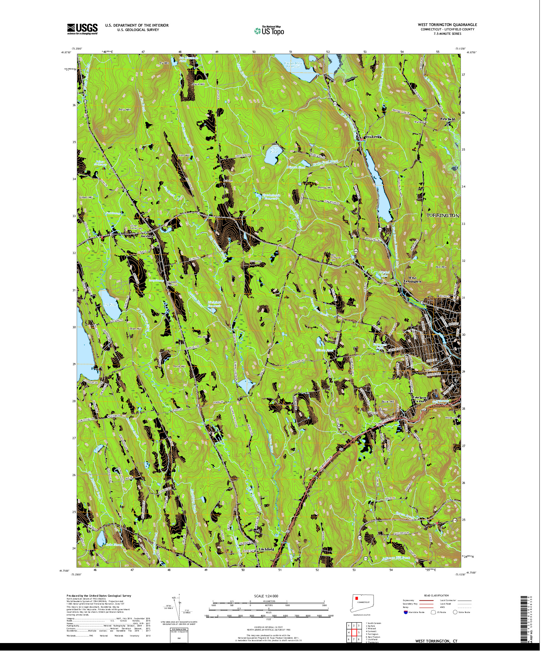 USGS US TOPO 7.5-MINUTE MAP FOR WEST TORRINGTON, CT 2018