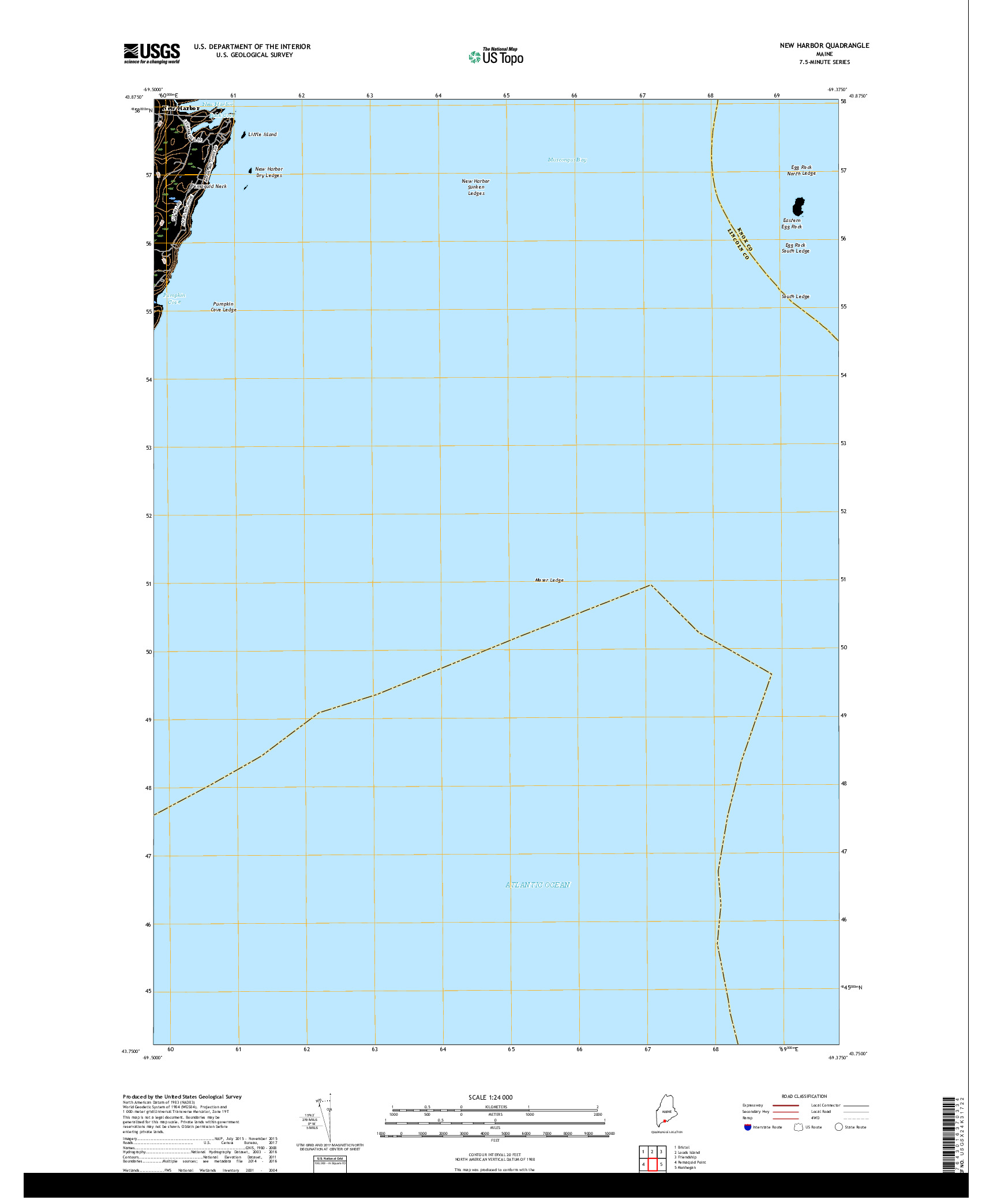 USGS US TOPO 7.5-MINUTE MAP FOR NEW HARBOR, ME 2018