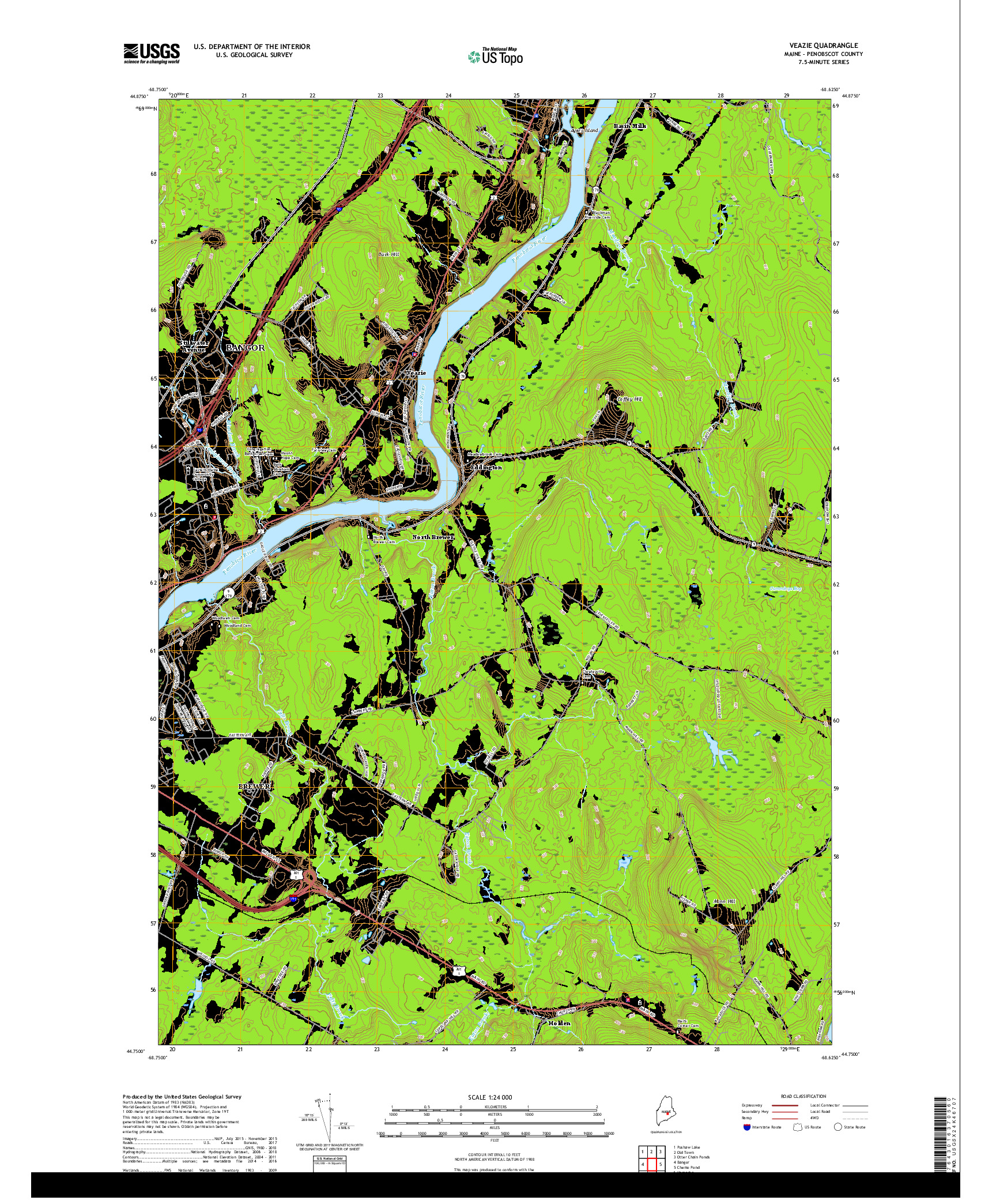 USGS US TOPO 7.5-MINUTE MAP FOR VEAZIE, ME 2018