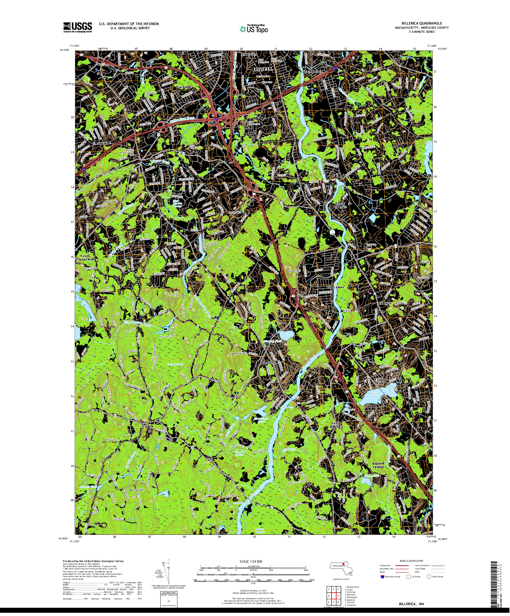 USGS US TOPO 7.5-MINUTE MAP FOR BILLERICA, MA 2018