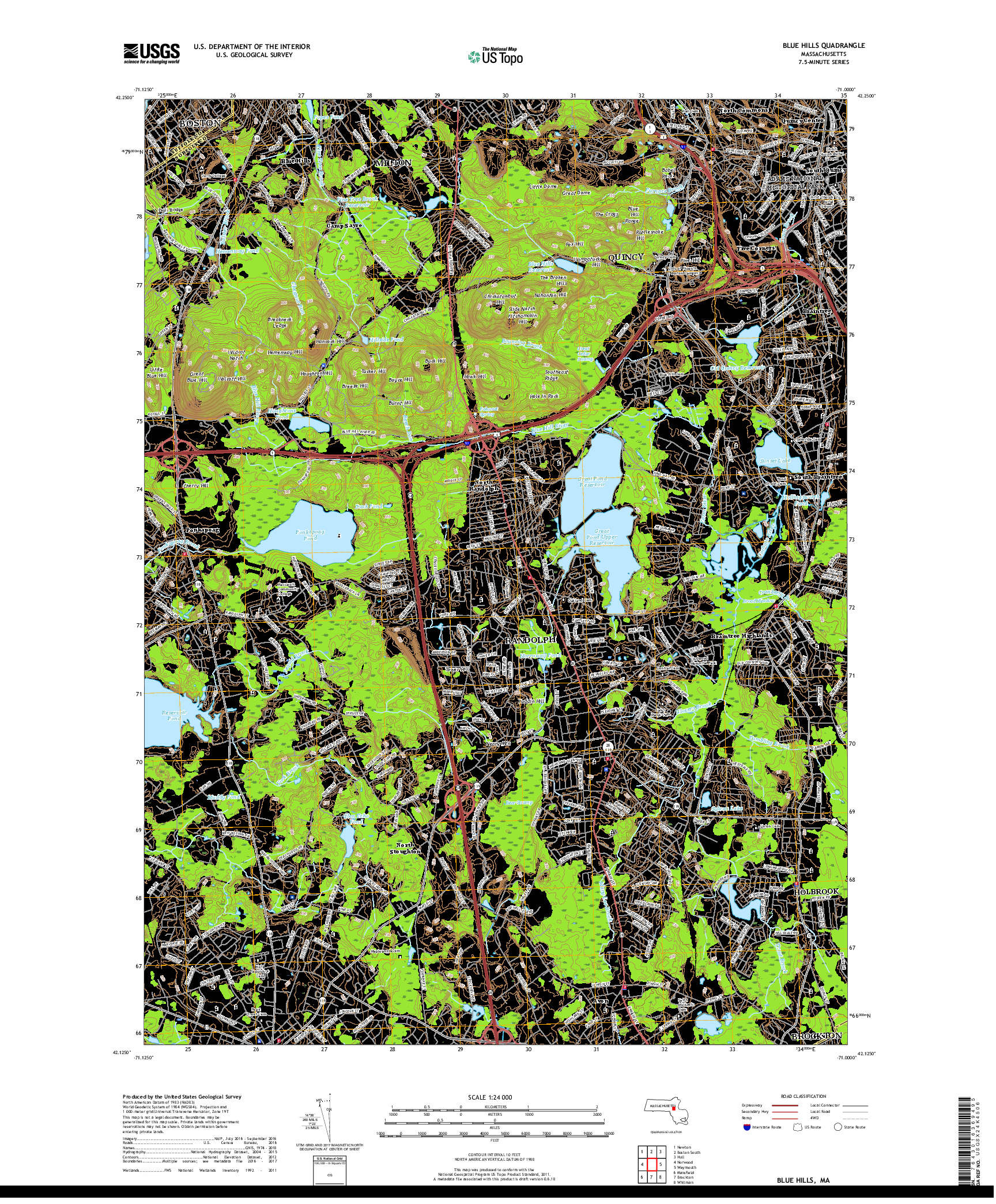 USGS US TOPO 7.5-MINUTE MAP FOR BLUE HILLS, MA 2018