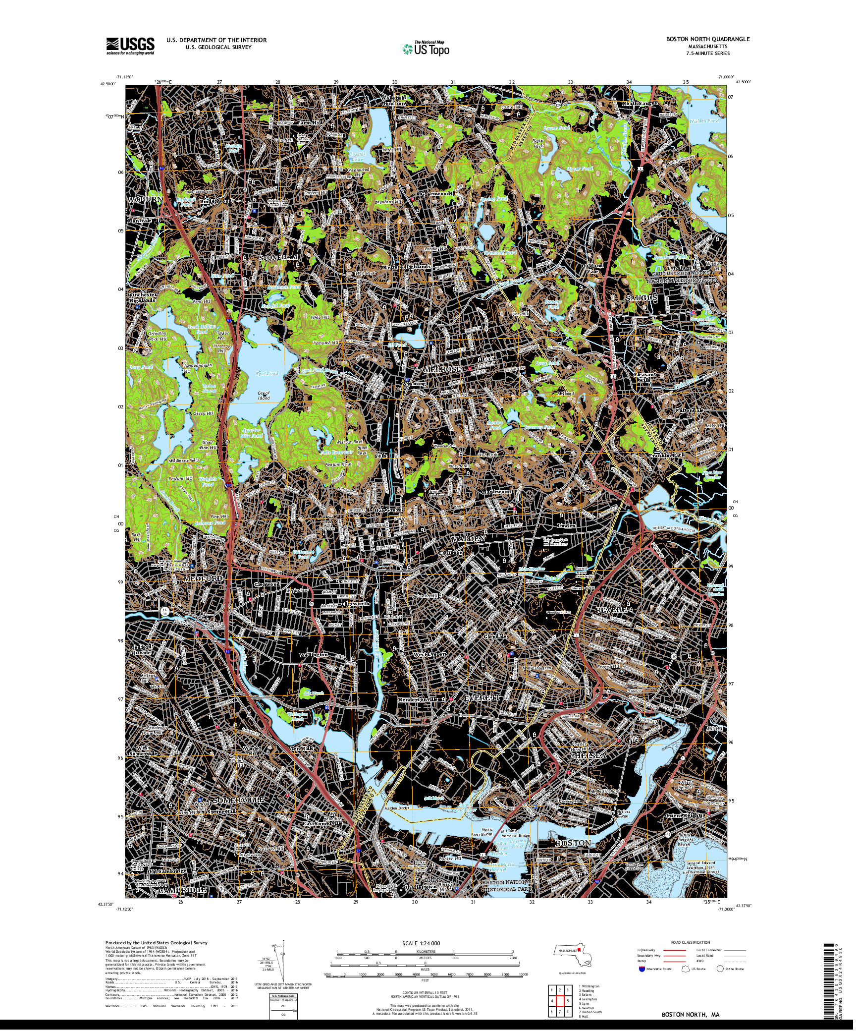 USGS US TOPO 7.5-MINUTE MAP FOR BOSTON NORTH, MA 2018