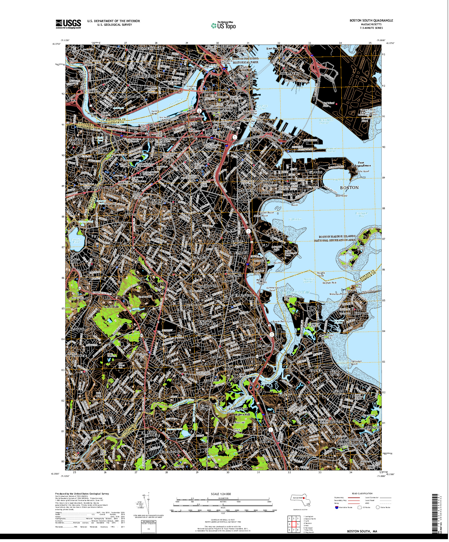 USGS US TOPO 7.5-MINUTE MAP FOR BOSTON SOUTH, MA 2018