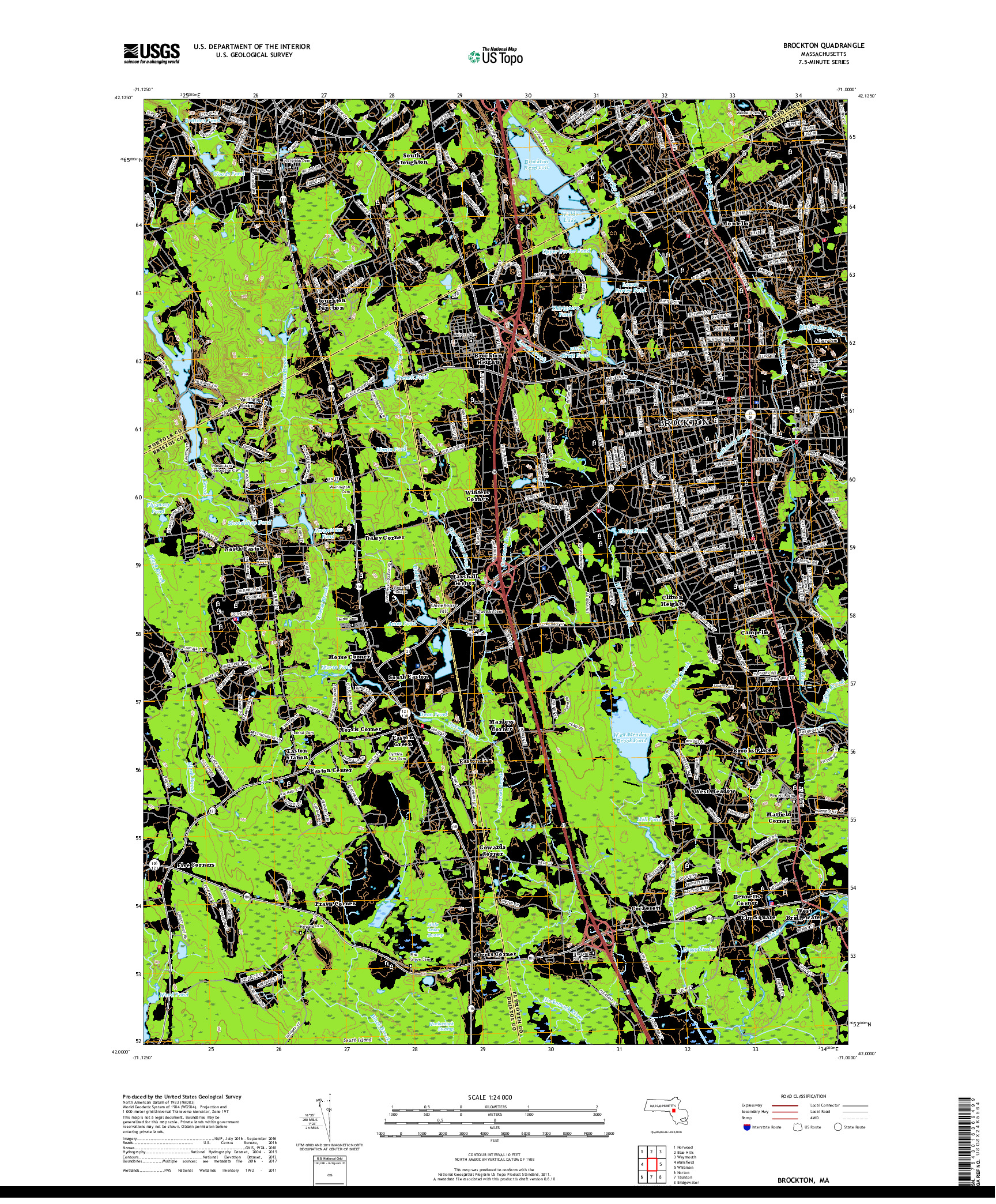 USGS US TOPO 7.5-MINUTE MAP FOR BROCKTON, MA 2018