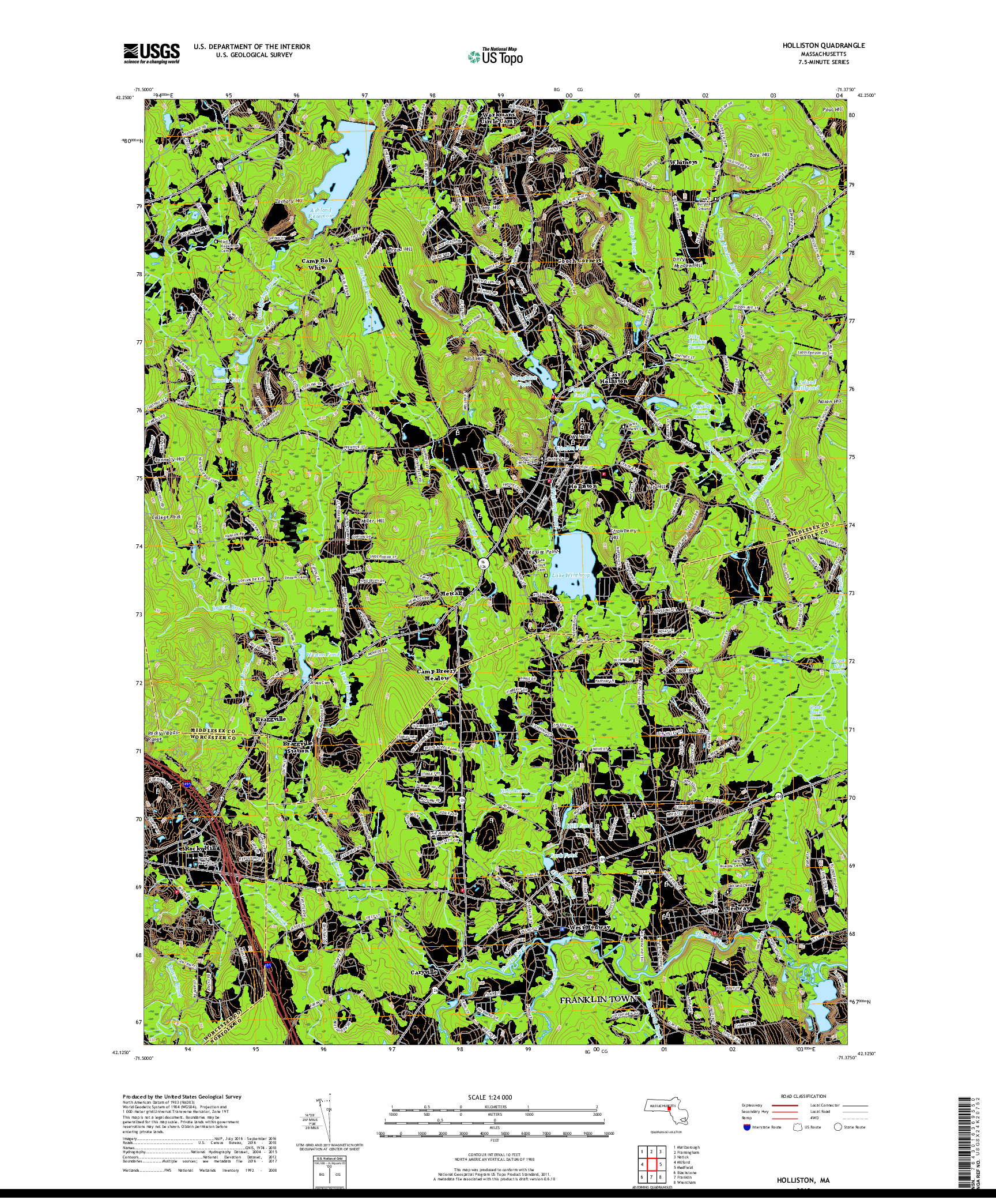 USGS US TOPO 7.5-MINUTE MAP FOR HOLLISTON, MA 2018