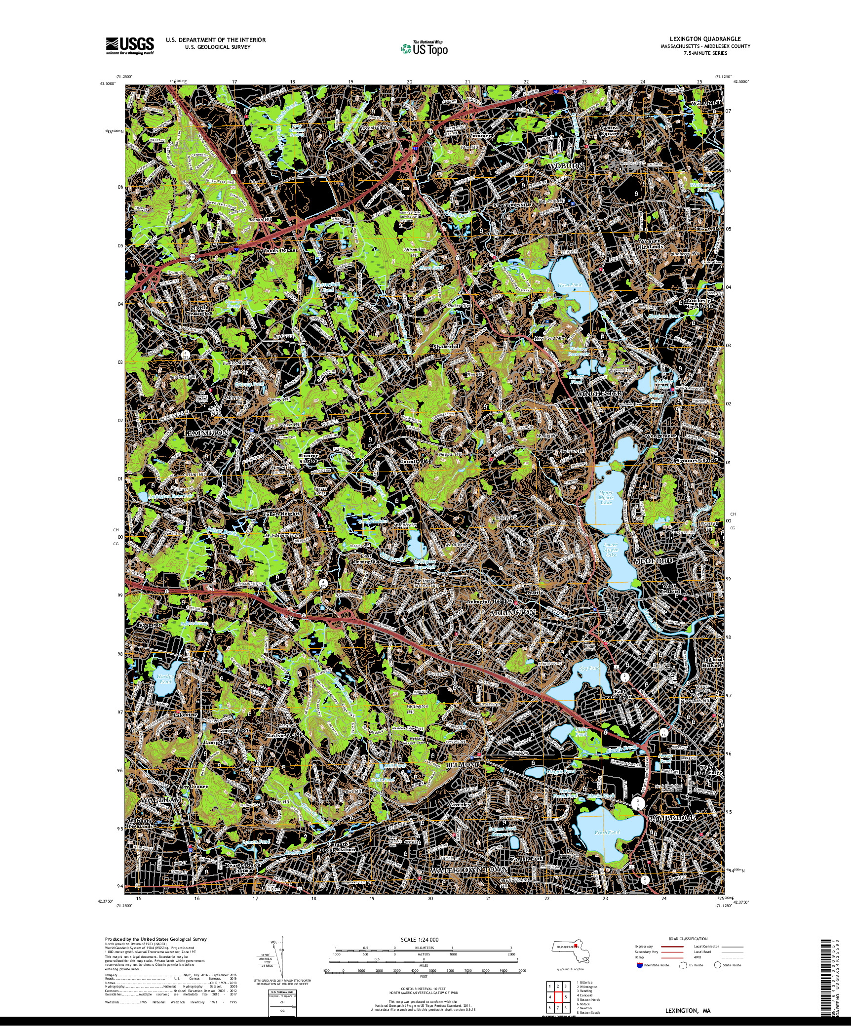 USGS US TOPO 7.5-MINUTE MAP FOR LEXINGTON, MA 2018