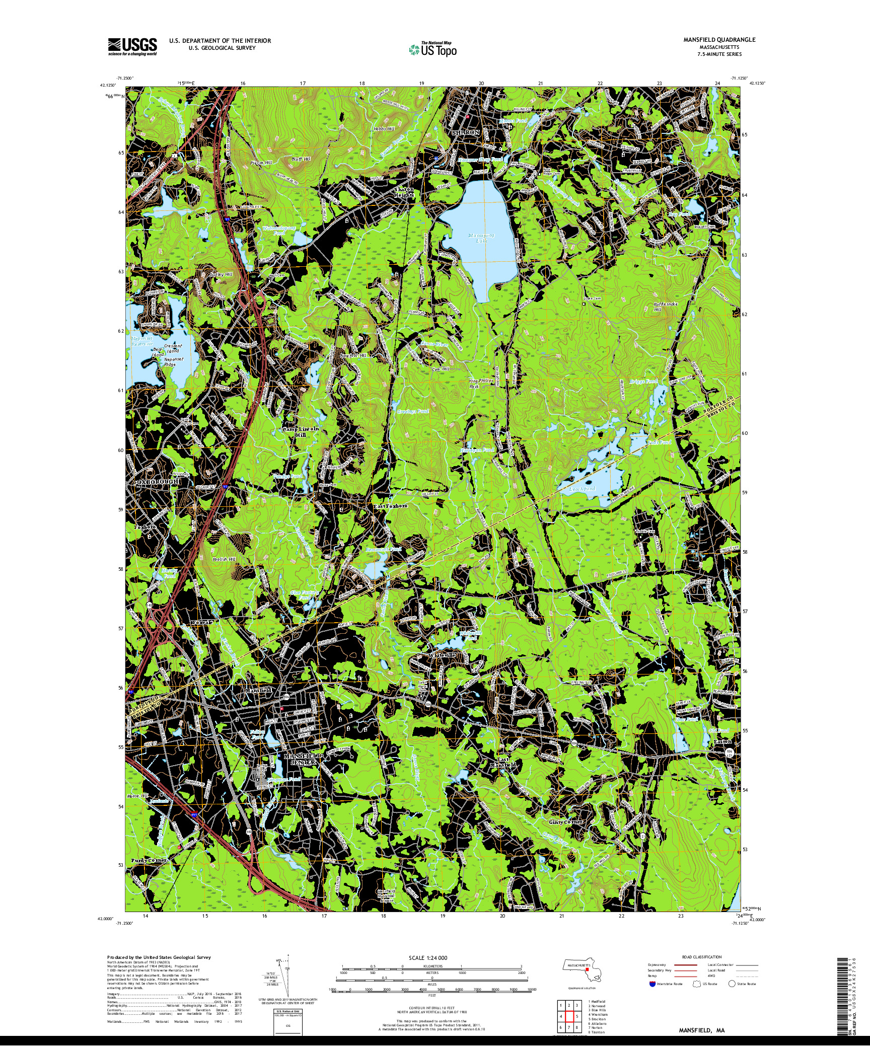 USGS US TOPO 7.5-MINUTE MAP FOR MANSFIELD, MA 2018